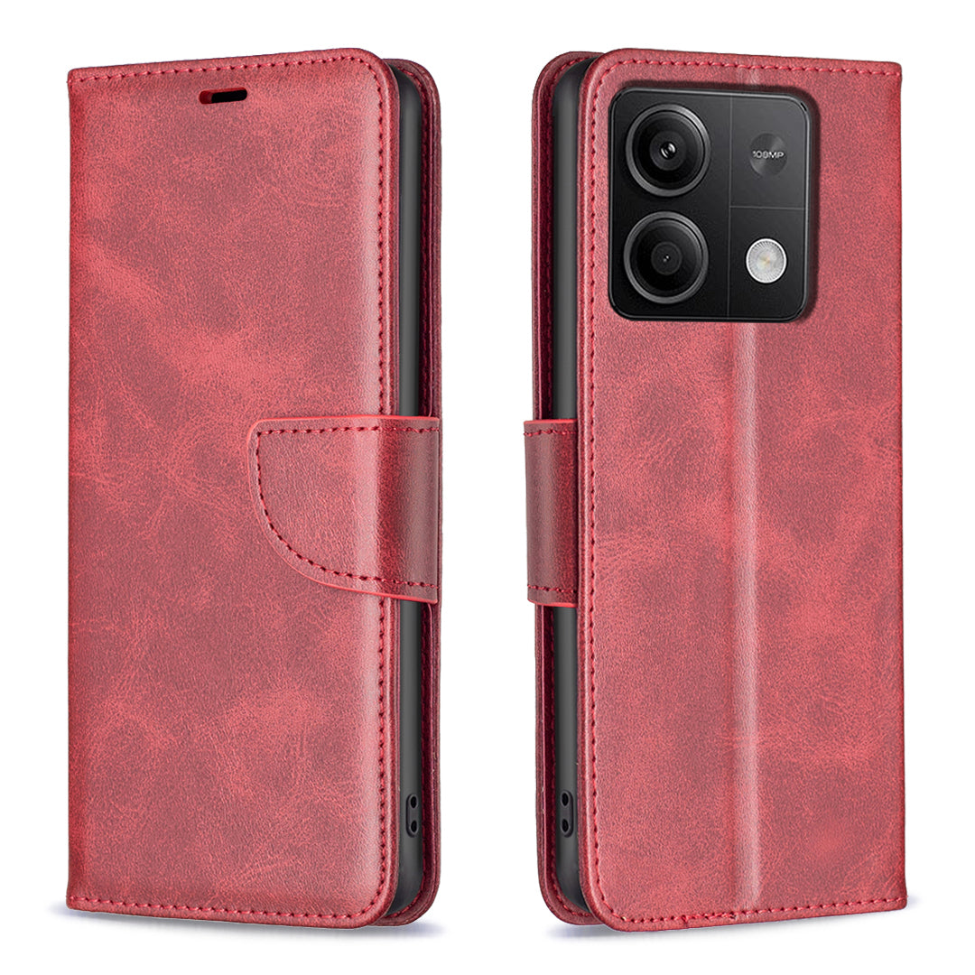 For Xiaomi Redmi Note 13 4G Case PU Leather Stand Wrist Strap Phone Cover - Red
