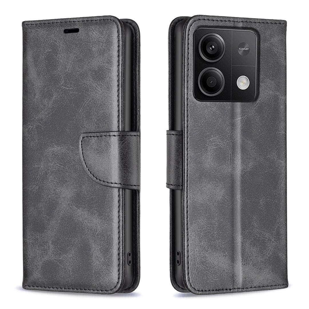 For Xiaomi Redmi Note 13 4G Case PU Leather Stand Wrist Strap Phone Cover - Black