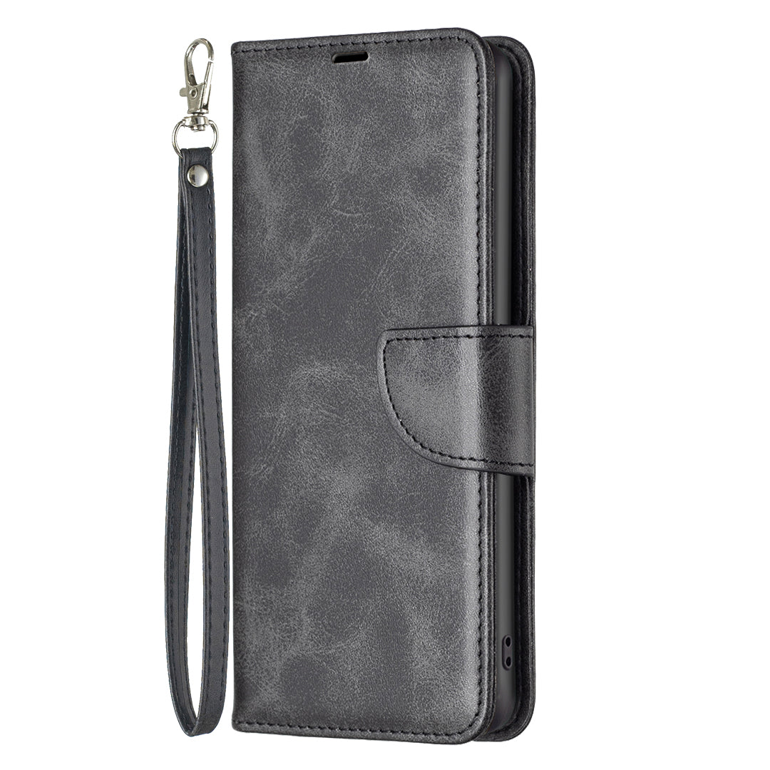 For Xiaomi Redmi Note 13 4G Case PU Leather Stand Wrist Strap Phone Cover - Black