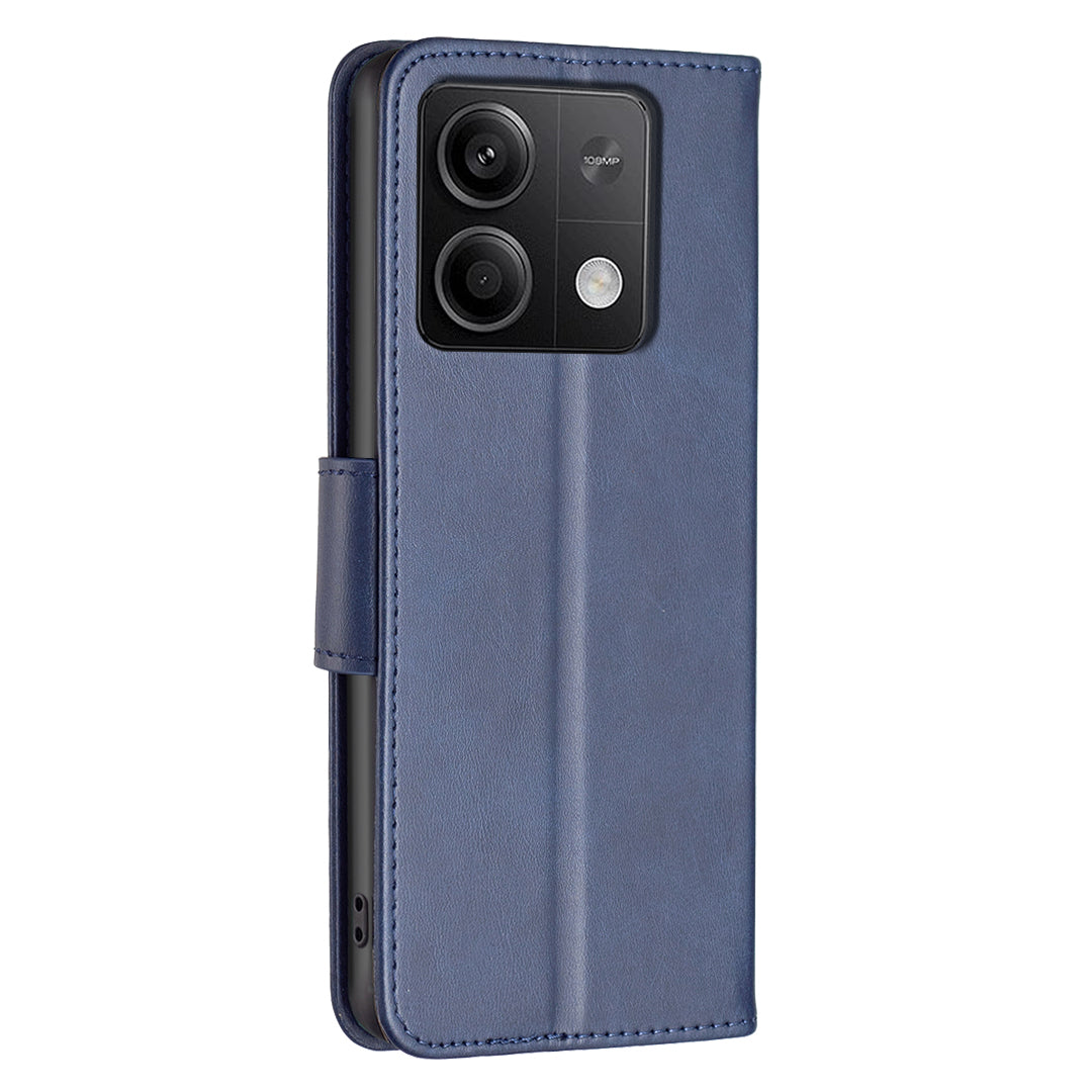 For Xiaomi Redmi Note 13 4G Case PU Leather Stand Wrist Strap Phone Cover - Blue