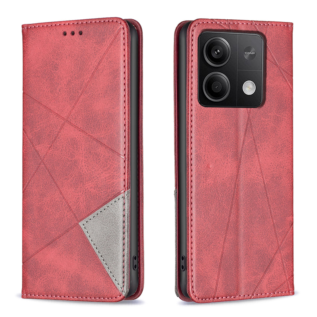 For Xiaomi Redmi Note 13 4G Leather Case with Card Slots Magnetic Closing - Red