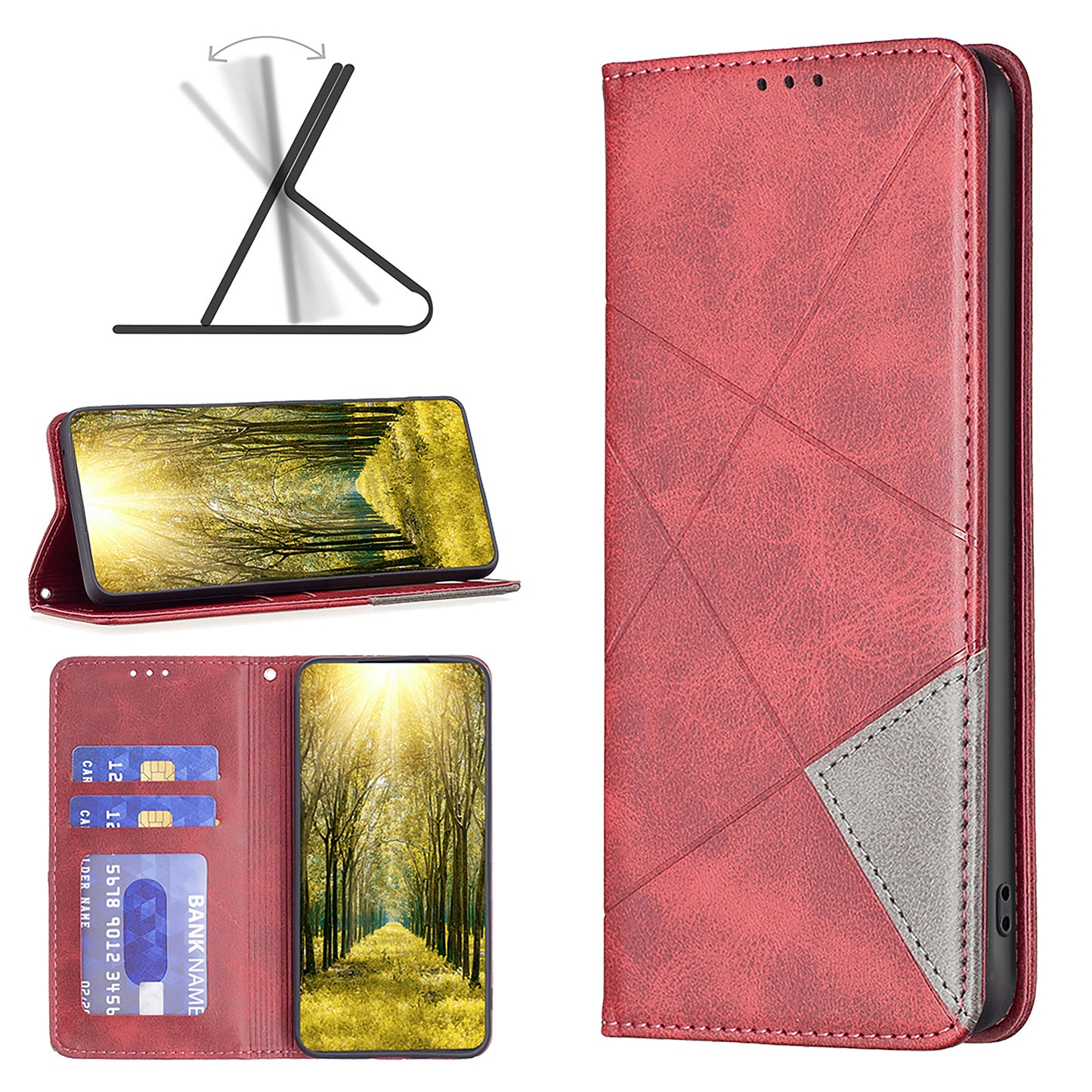 For Xiaomi Redmi Note 13 4G Leather Case with Card Slots Magnetic Closing - Red
