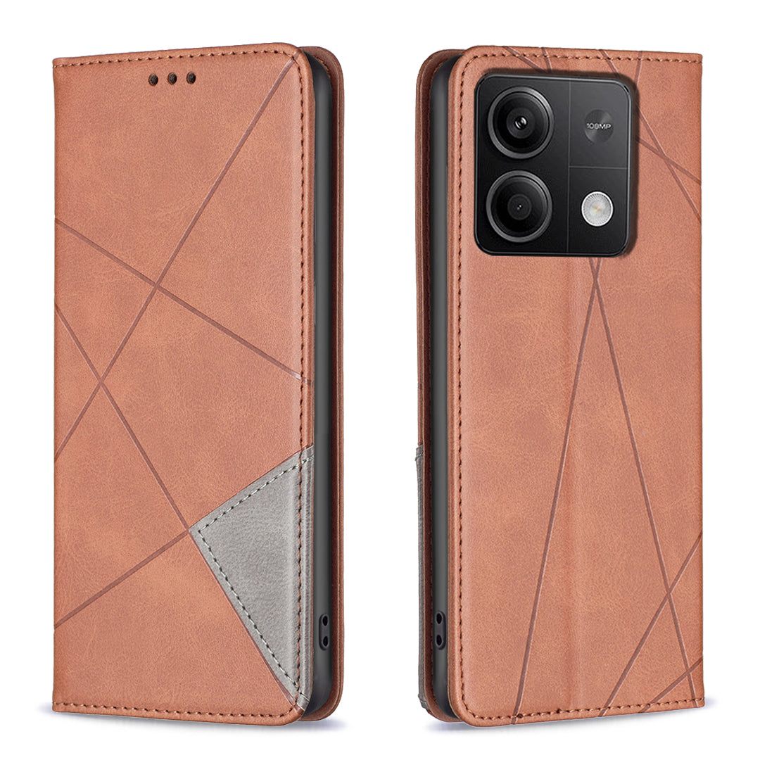 For Xiaomi Redmi Note 13 4G Leather Case with Card Slots Magnetic Closing - Brown