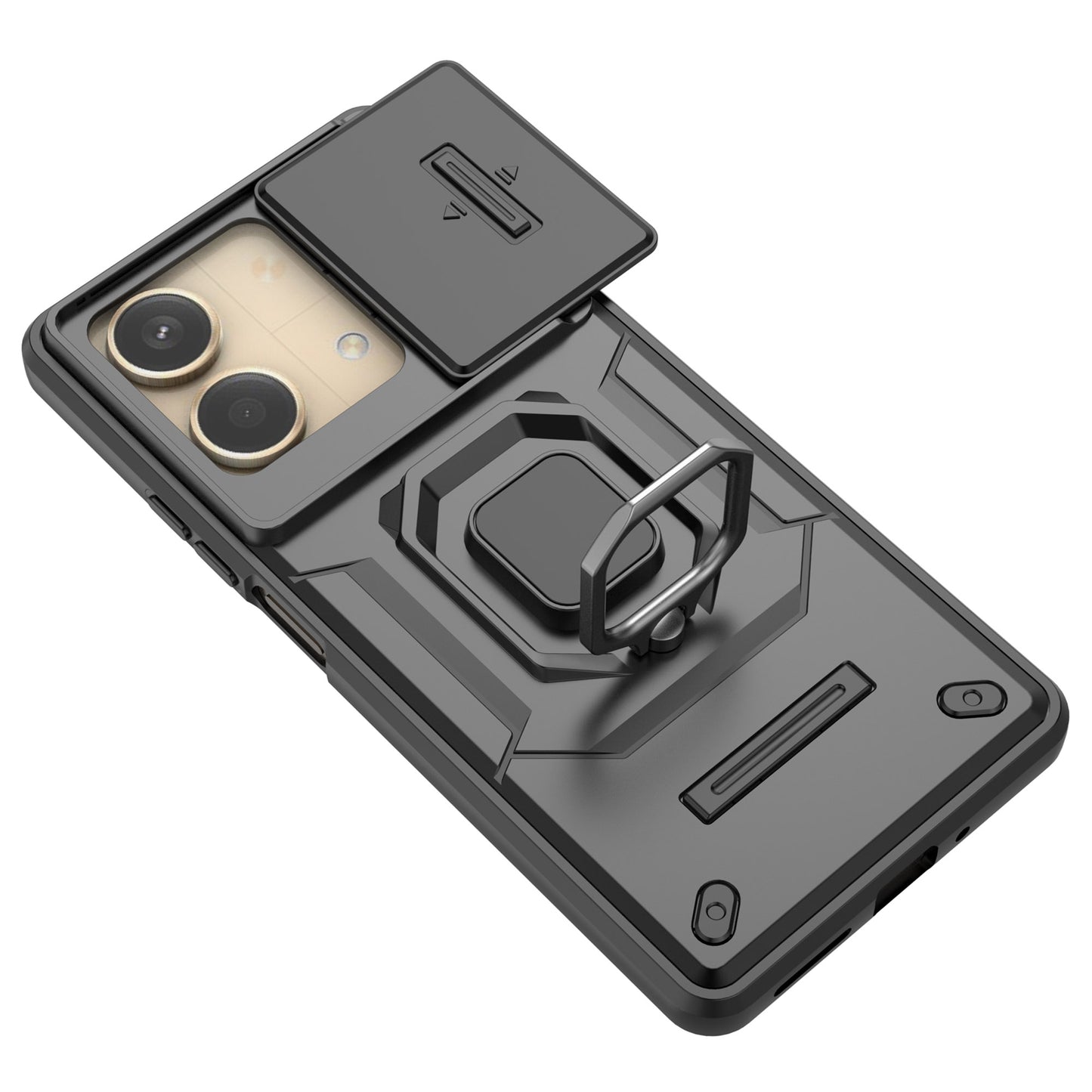 For Xiaomi Redmi Note 13R Pro 5G Case Slim-Fit Kickstand Cover with Slide Camera Lid - Black