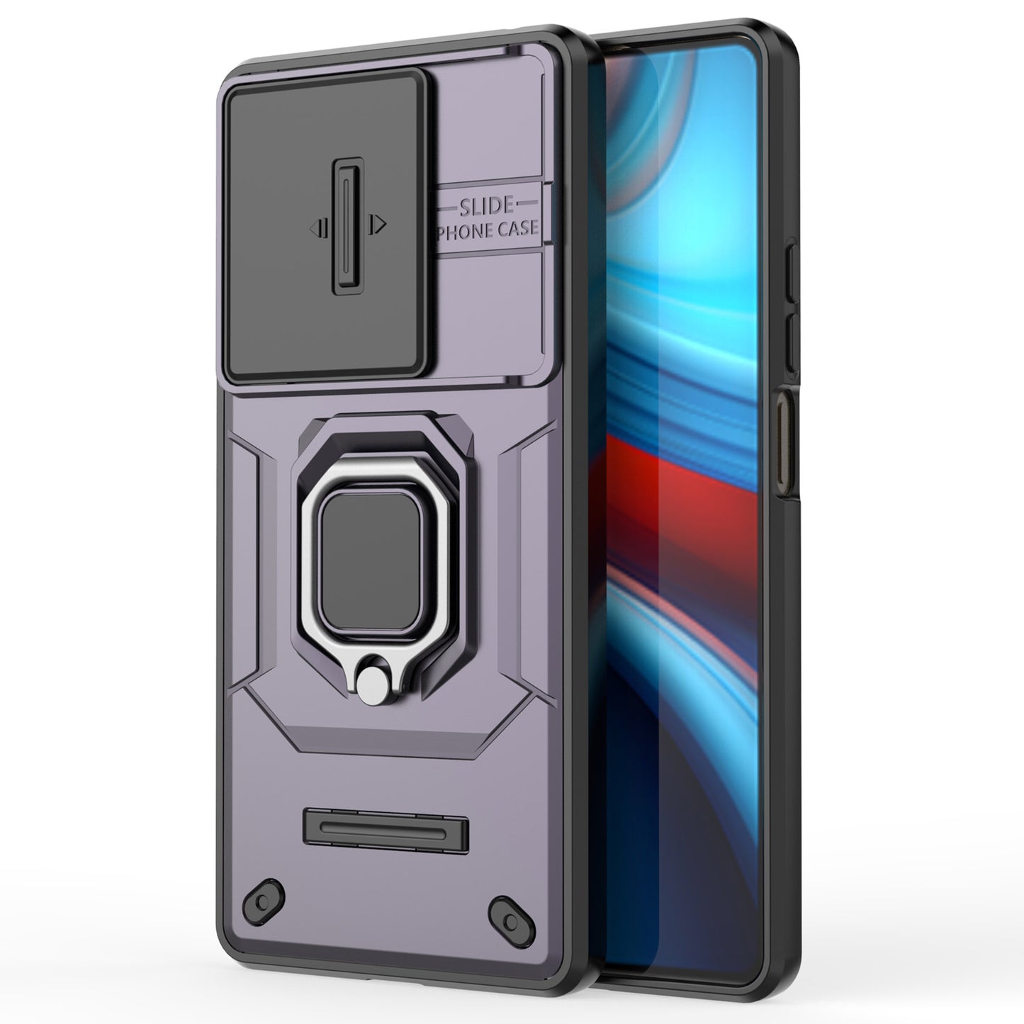 For Xiaomi Redmi Note 13R Pro 5G Case Slim-Fit Kickstand Cover with Slide Camera Lid - Purple