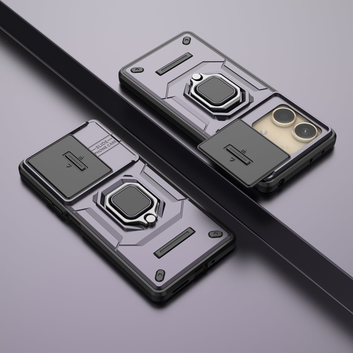 For Xiaomi Redmi Note 13R Pro 5G Case Slim-Fit Kickstand Cover with Slide Camera Lid - Purple