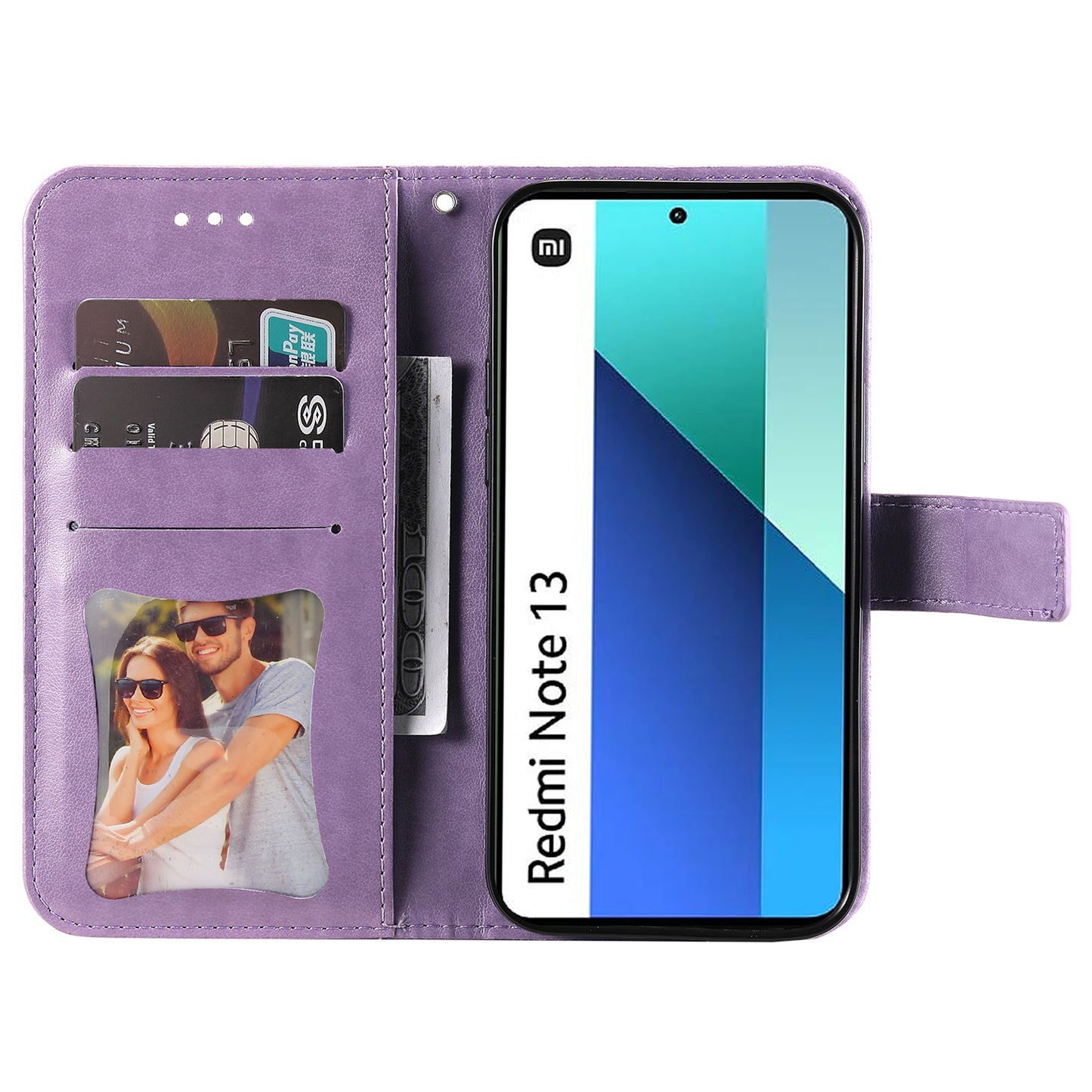 For Xiaomi Redmi Note 13 4G Cover Imprinted PU Leather Flip Stand Phone Case - Purple