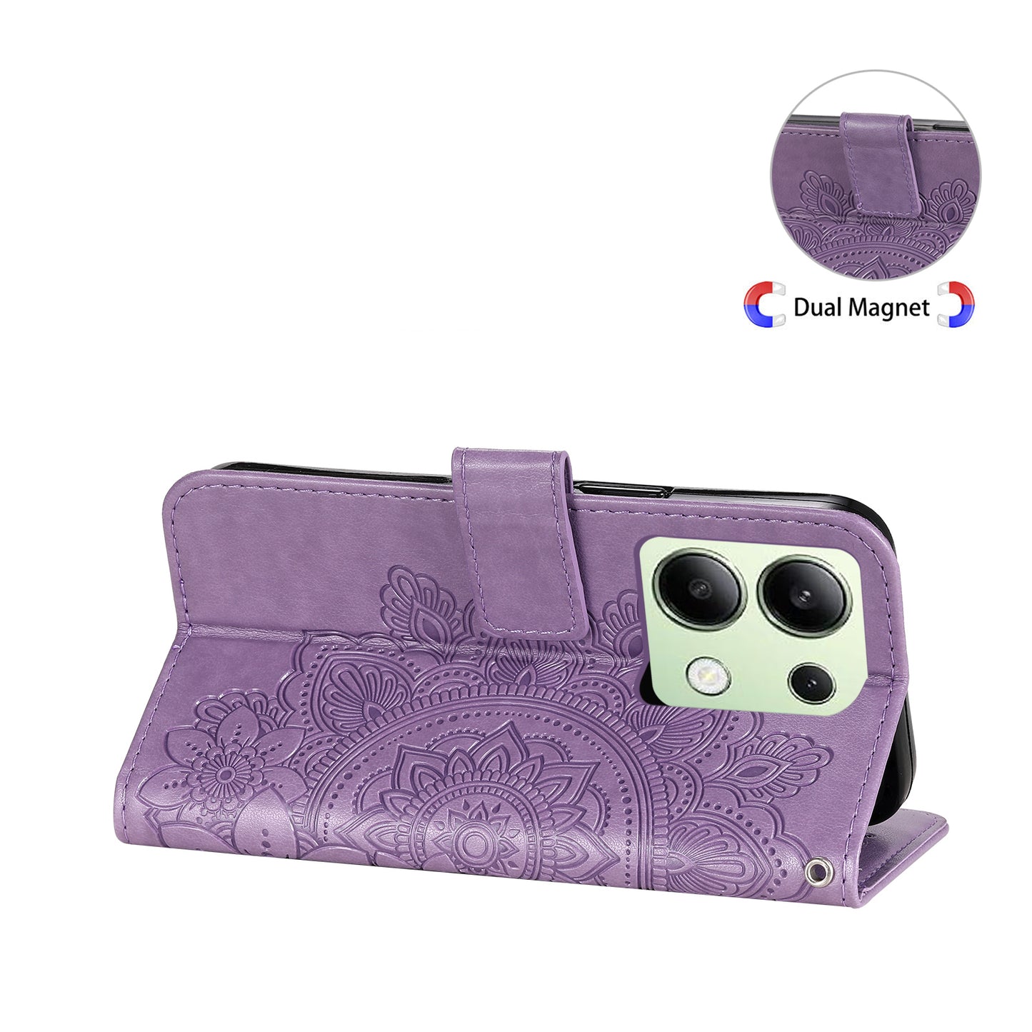 For Xiaomi Redmi Note 13 4G Cover Imprinted PU Leather Flip Stand Phone Case - Purple