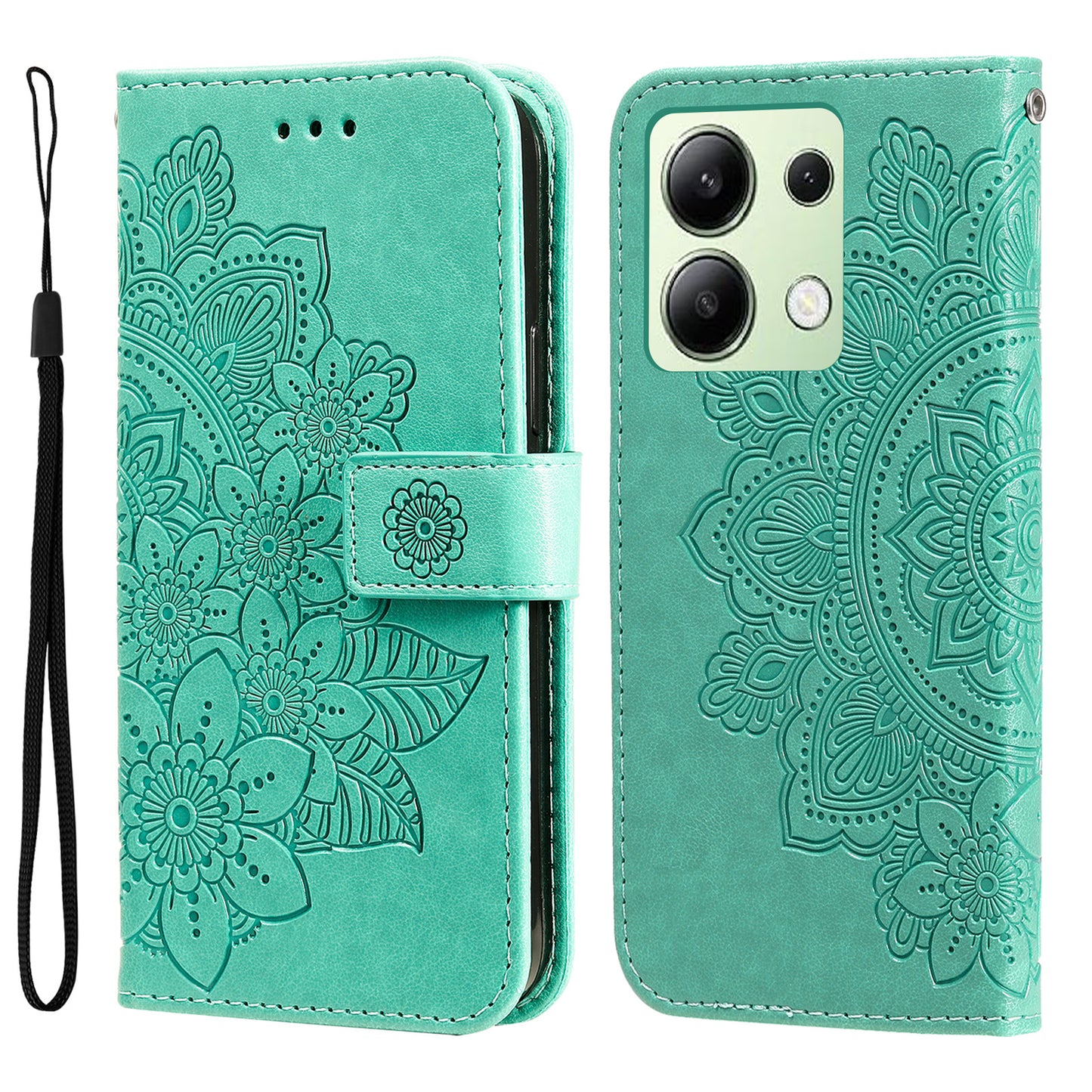 For Xiaomi Redmi Note 13 4G Cover Imprinted PU Leather Flip Stand Phone Case - Green