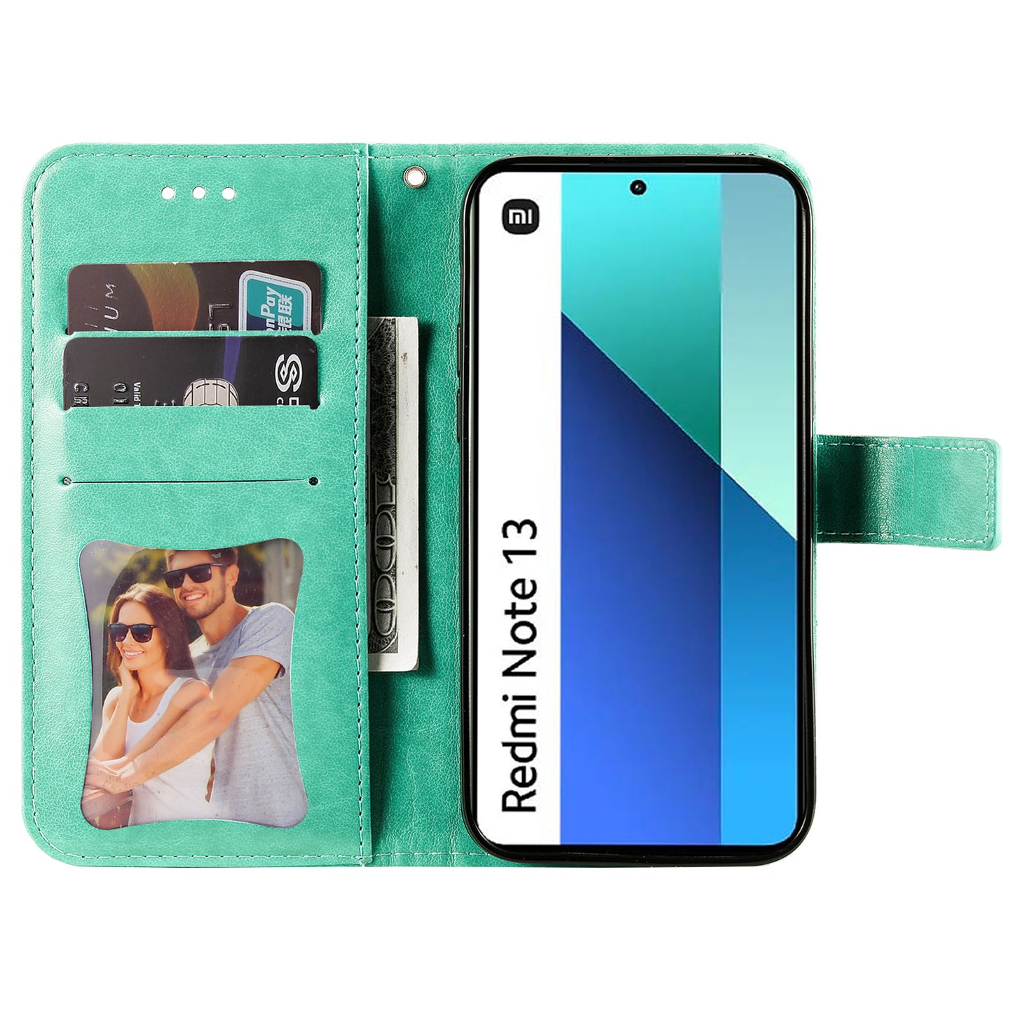 For Xiaomi Redmi Note 13 4G Cover Imprinted PU Leather Flip Stand Phone Case - Green