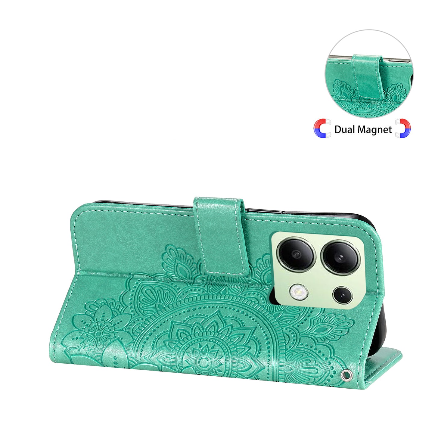 For Xiaomi Redmi Note 13 4G Cover Imprinted PU Leather Flip Stand Phone Case - Green