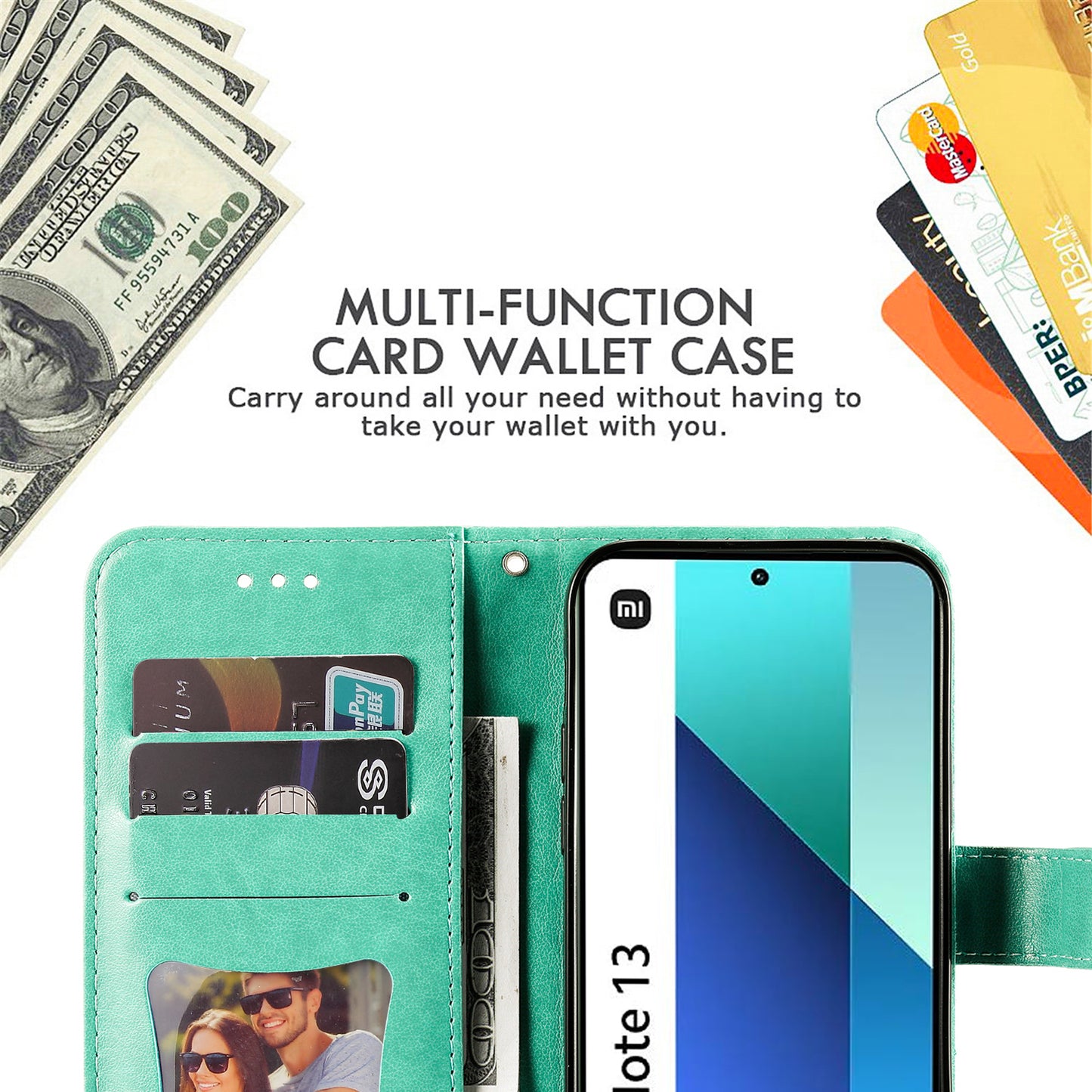 For Xiaomi Redmi Note 13 4G Cover Imprinted PU Leather Flip Stand Phone Case - Green