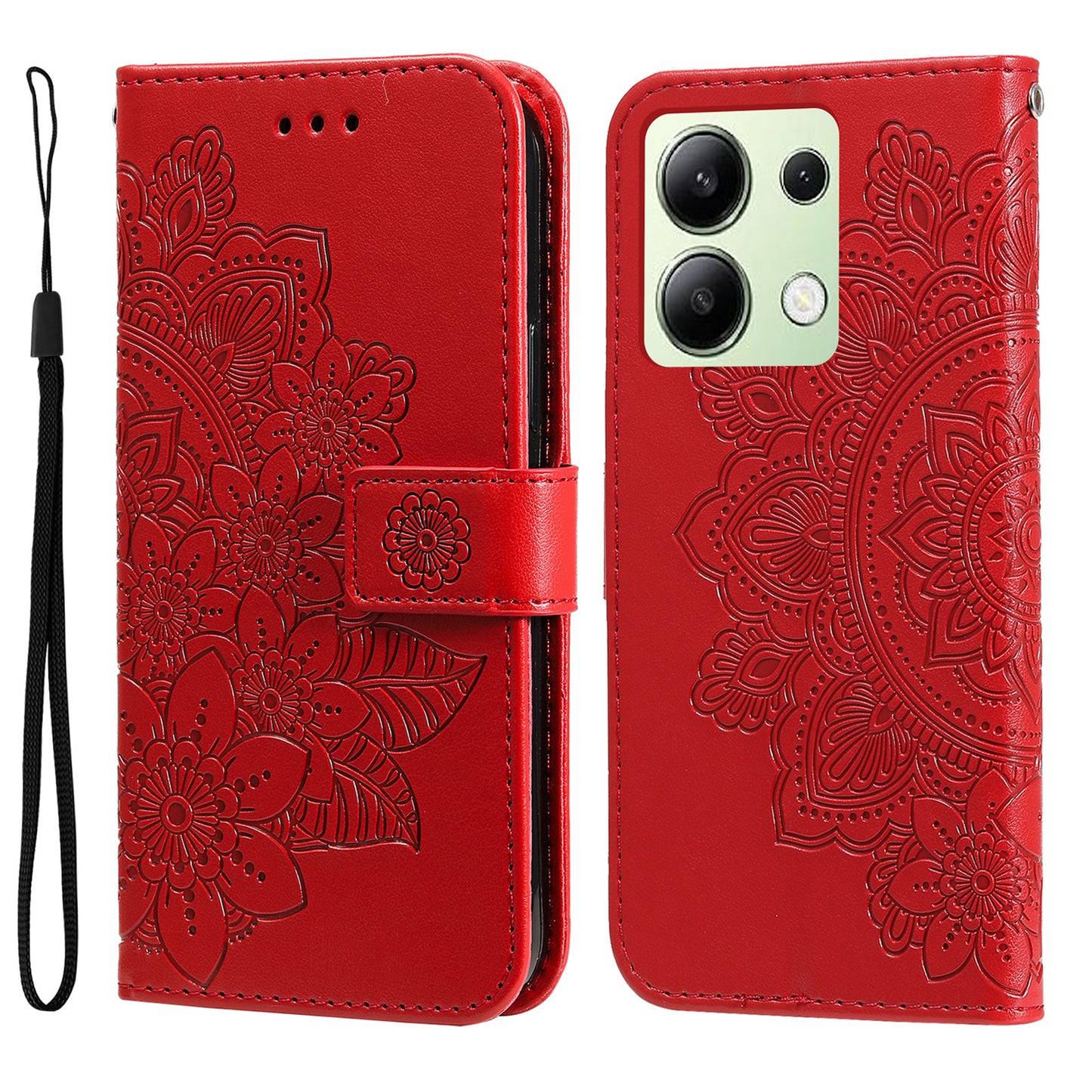 For Xiaomi Redmi Note 13 4G Cover Imprinted PU Leather Flip Stand Phone Case - Red