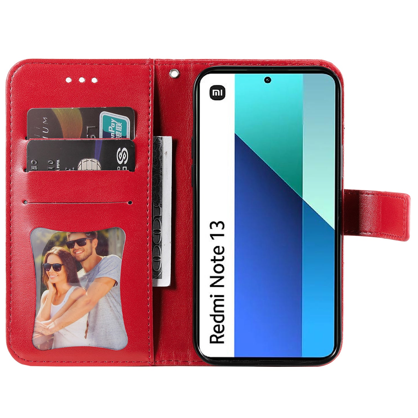 For Xiaomi Redmi Note 13 4G Cover Imprinted PU Leather Flip Stand Phone Case - Red