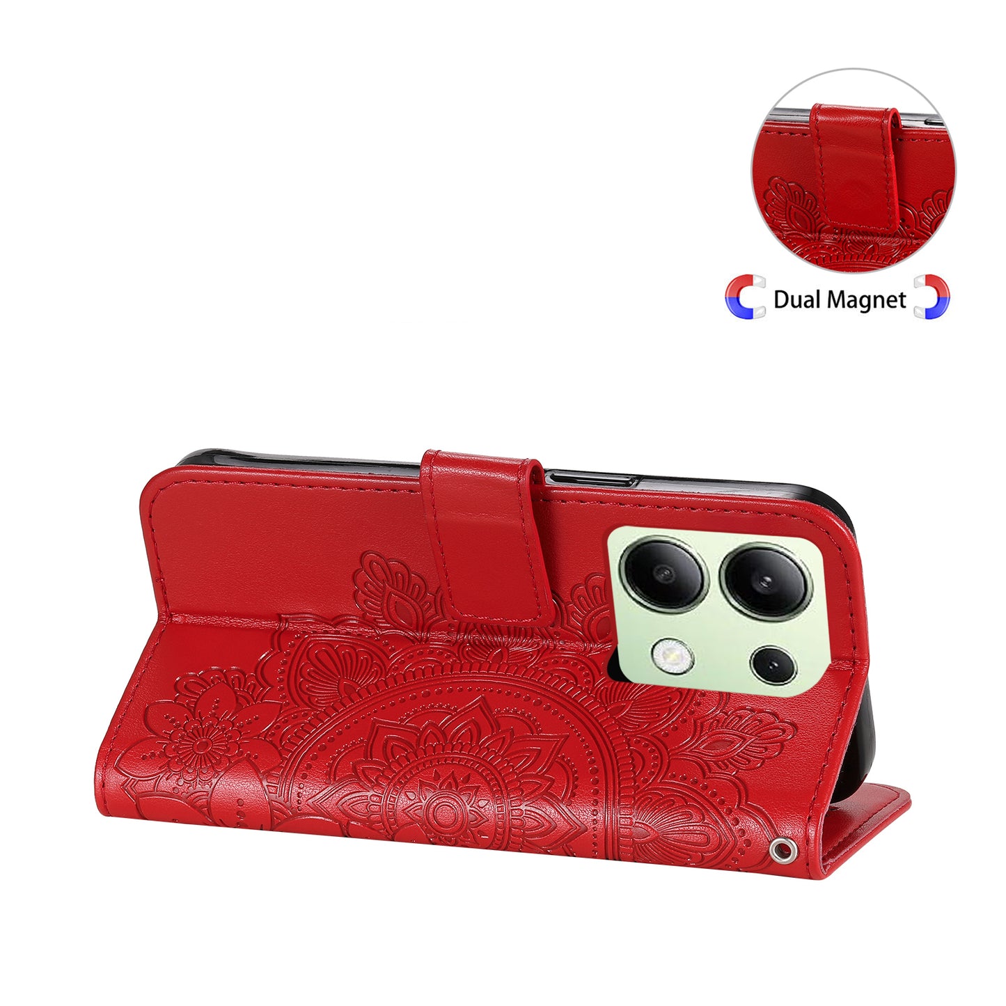 For Xiaomi Redmi Note 13 4G Cover Imprinted PU Leather Flip Stand Phone Case - Red