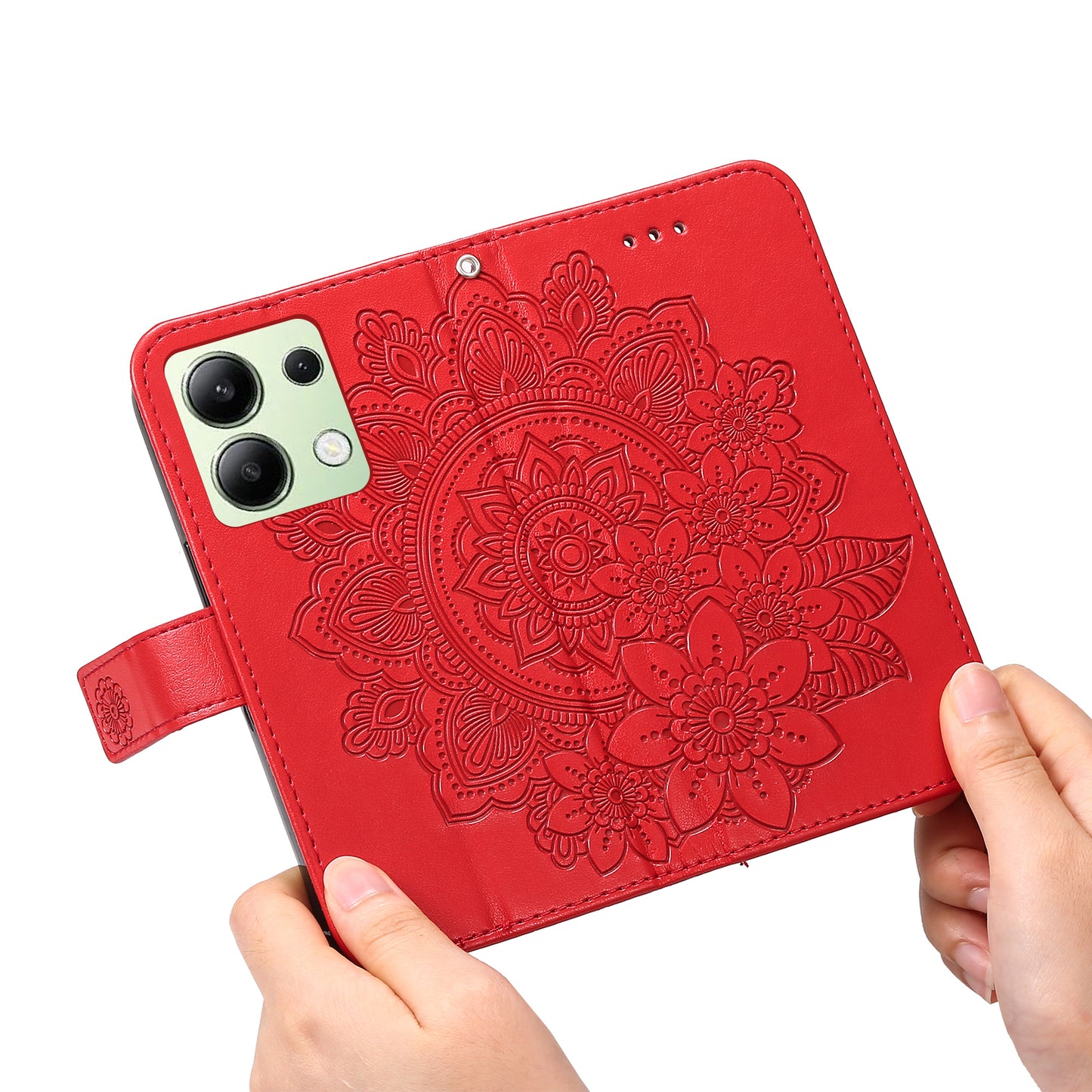For Xiaomi Redmi Note 13 4G Cover Imprinted PU Leather Flip Stand Phone Case - Red
