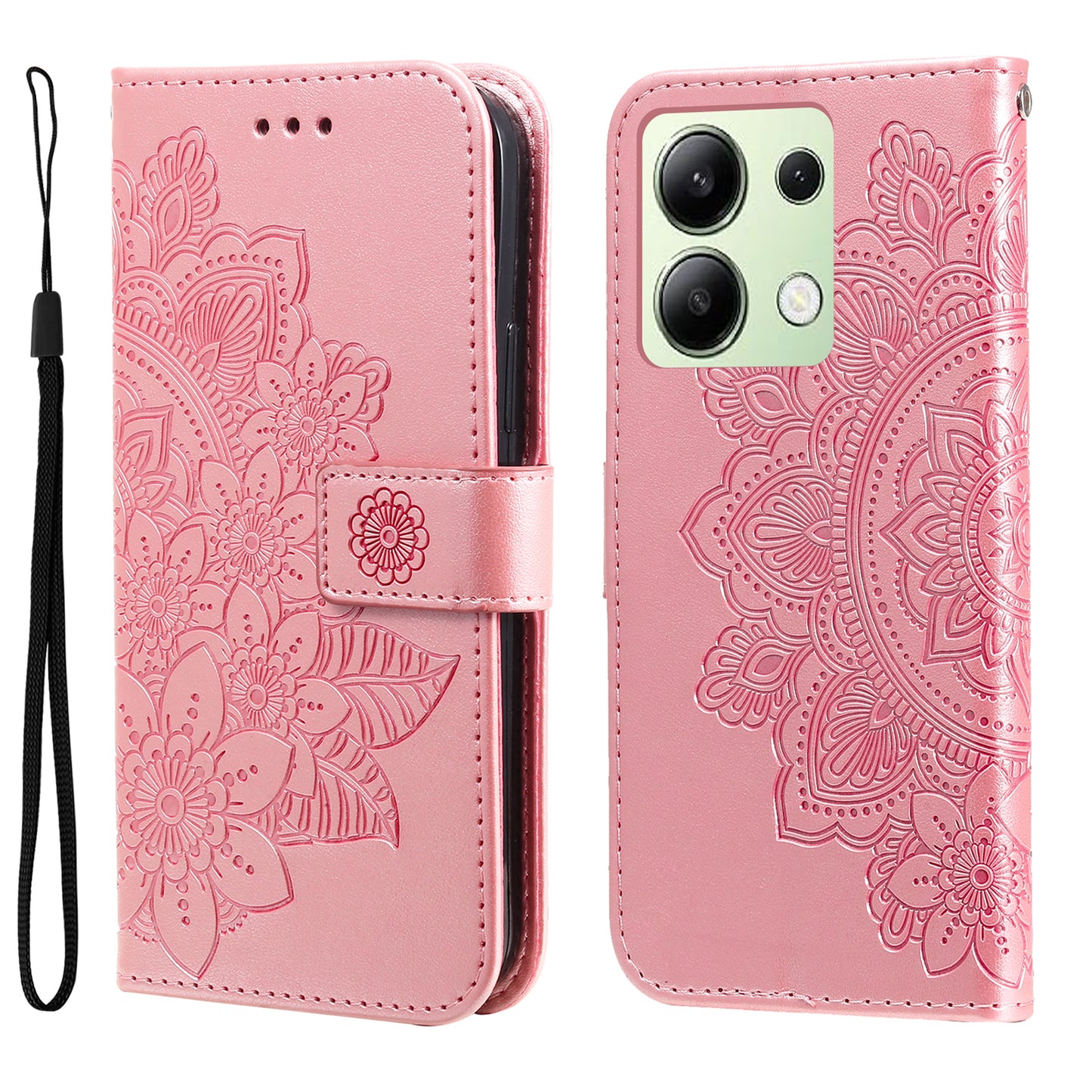 For Xiaomi Redmi Note 13 4G Cover Imprinted PU Leather Flip Stand Phone Case - Pink