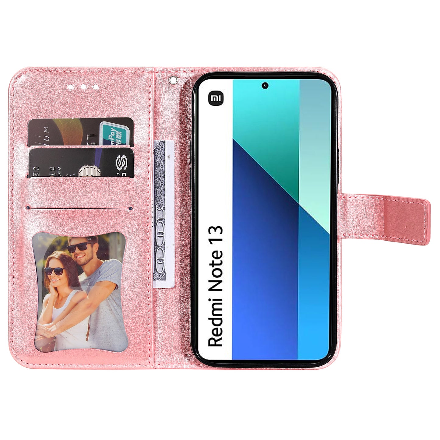 For Xiaomi Redmi Note 13 4G Cover Imprinted PU Leather Flip Stand Phone Case - Pink