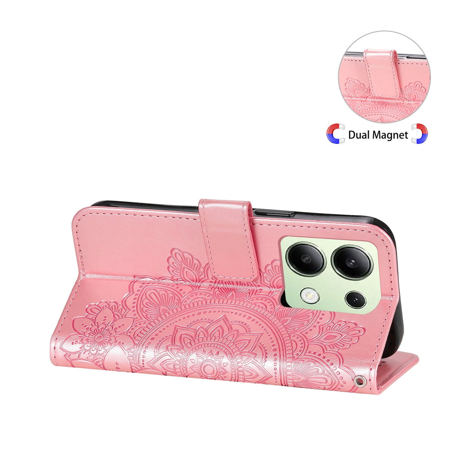 For Xiaomi Redmi Note 13 4G Cover Imprinted PU Leather Flip Stand Phone Case - Pink