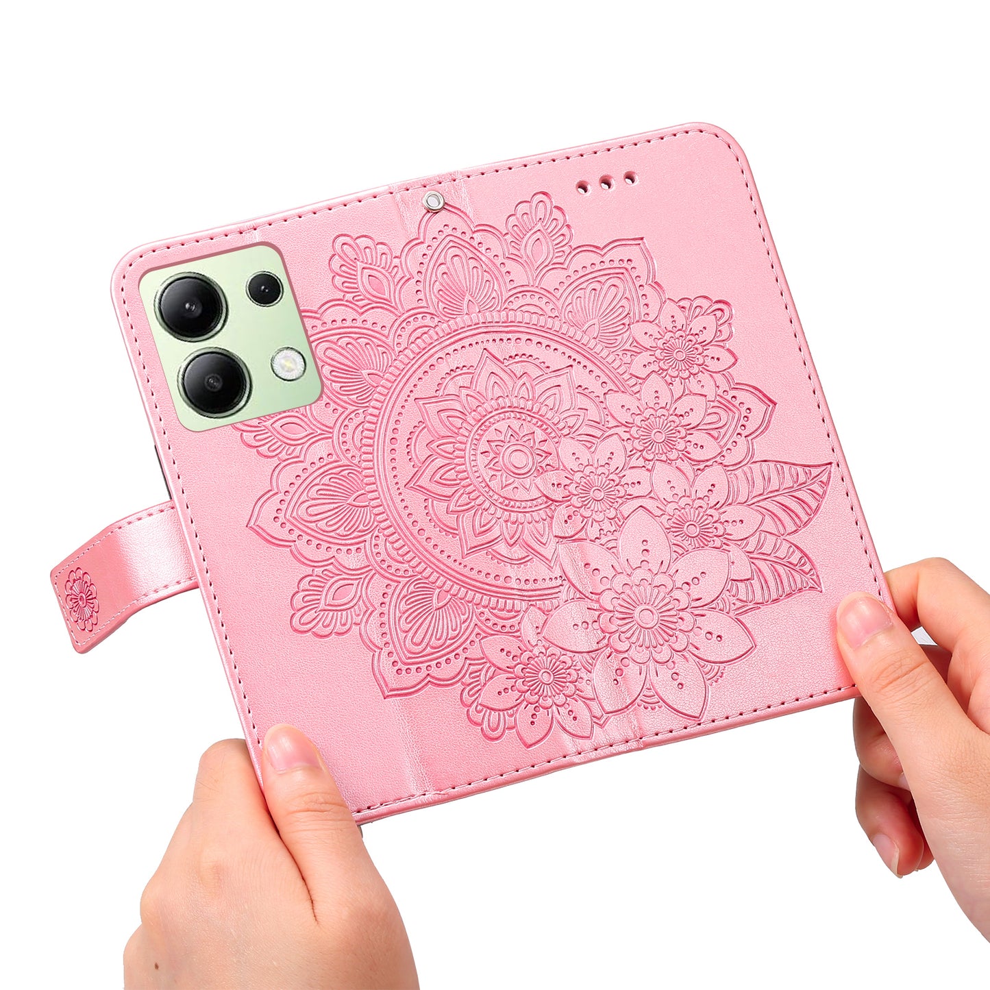 For Xiaomi Redmi Note 13 4G Cover Imprinted PU Leather Flip Stand Phone Case - Pink