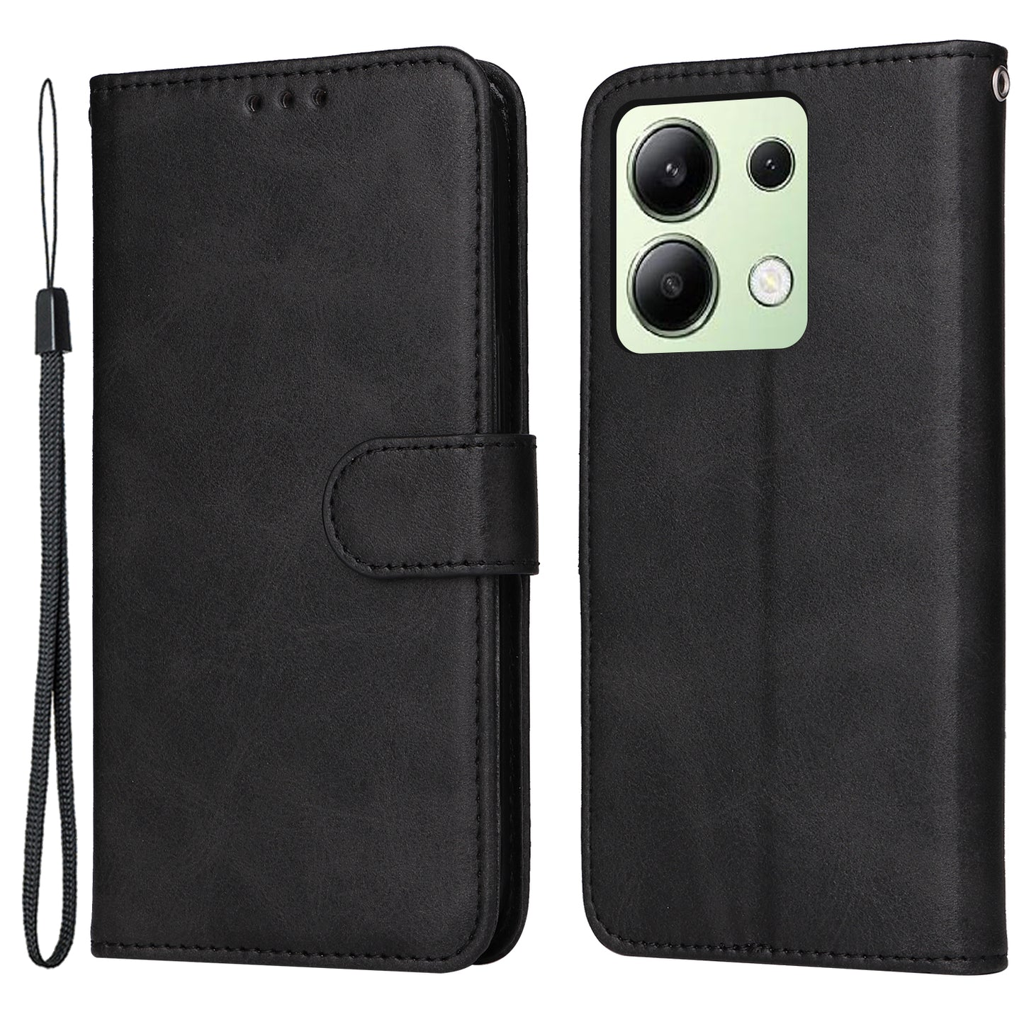 For Xiaomi Redmi Note 13 4G Case PU Leather Cover with Wallet Card Slots - Black