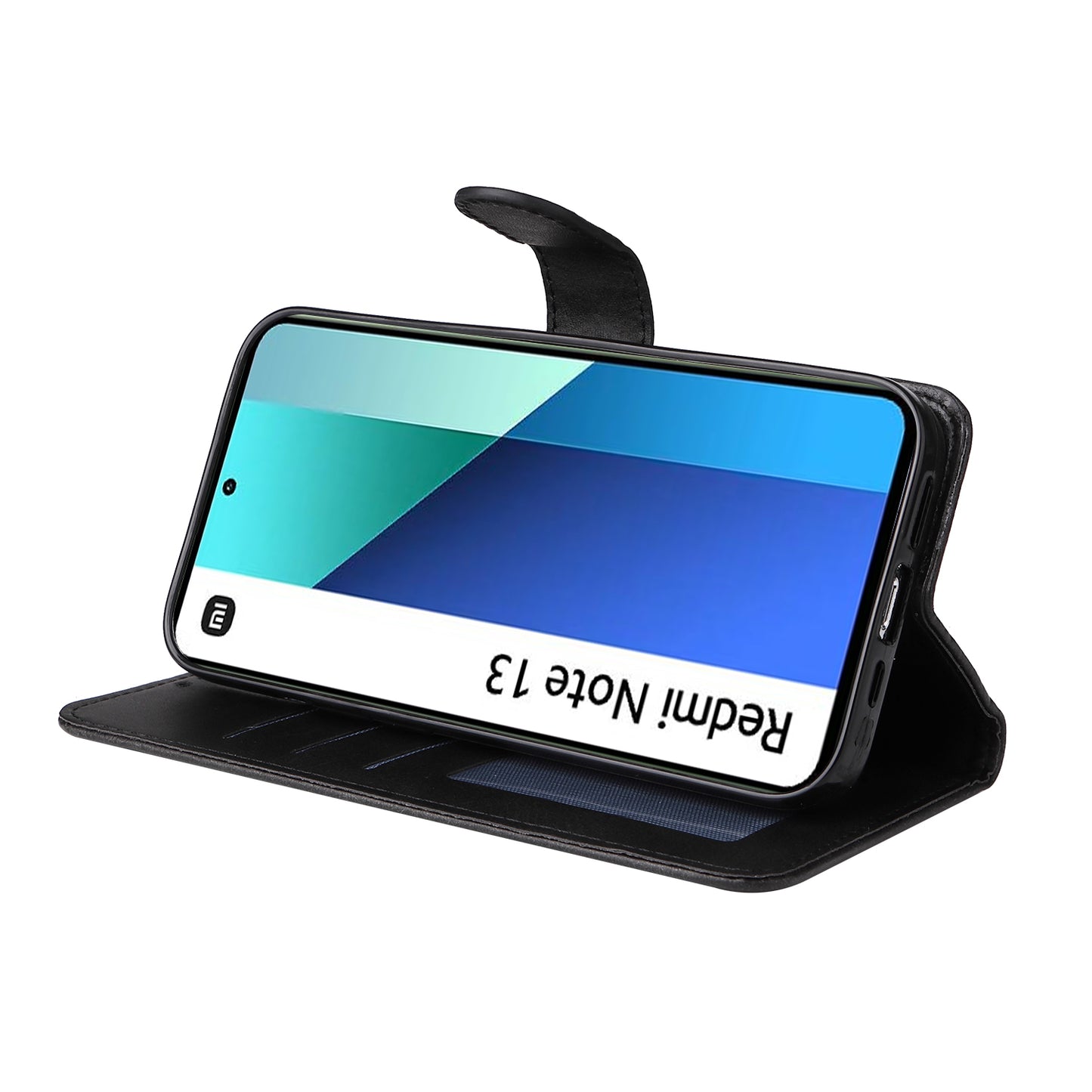 For Xiaomi Redmi Note 13 4G Case PU Leather Cover with Wallet Card Slots - Black