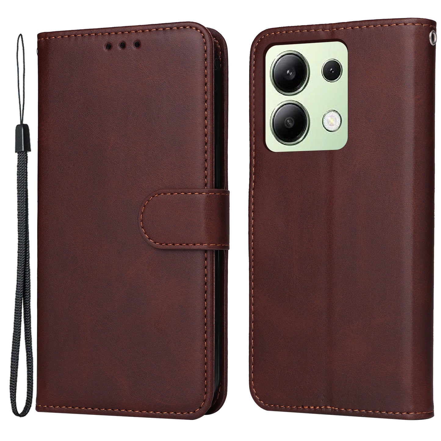 For Xiaomi Redmi Note 13 4G Case PU Leather Cover with Wallet Card Slots - Brown