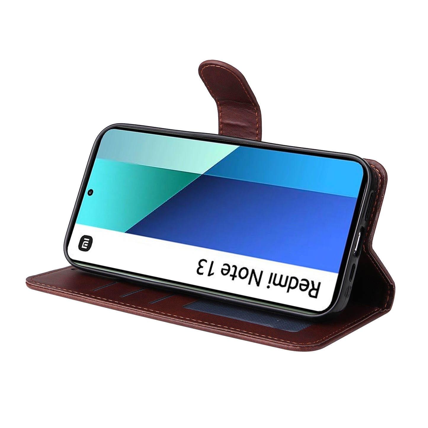 For Xiaomi Redmi Note 13 4G Case PU Leather Cover with Wallet Card Slots - Brown