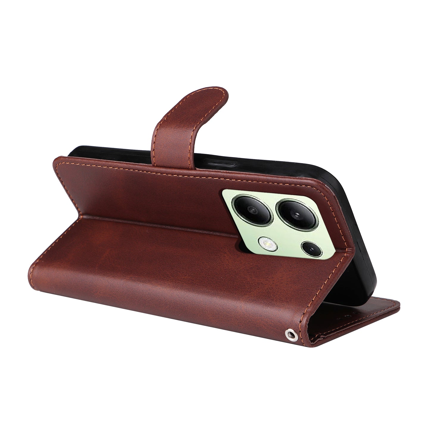 For Xiaomi Redmi Note 13 4G Case PU Leather Cover with Wallet Card Slots - Brown