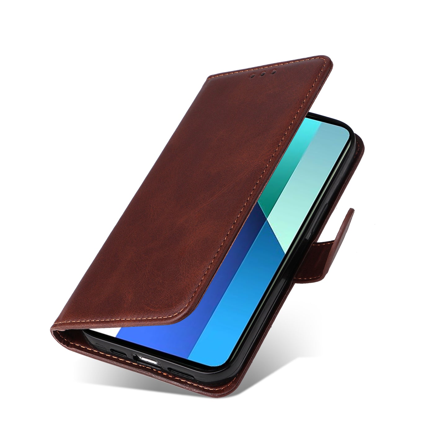 For Xiaomi Redmi Note 13 4G Case PU Leather Cover with Wallet Card Slots - Brown