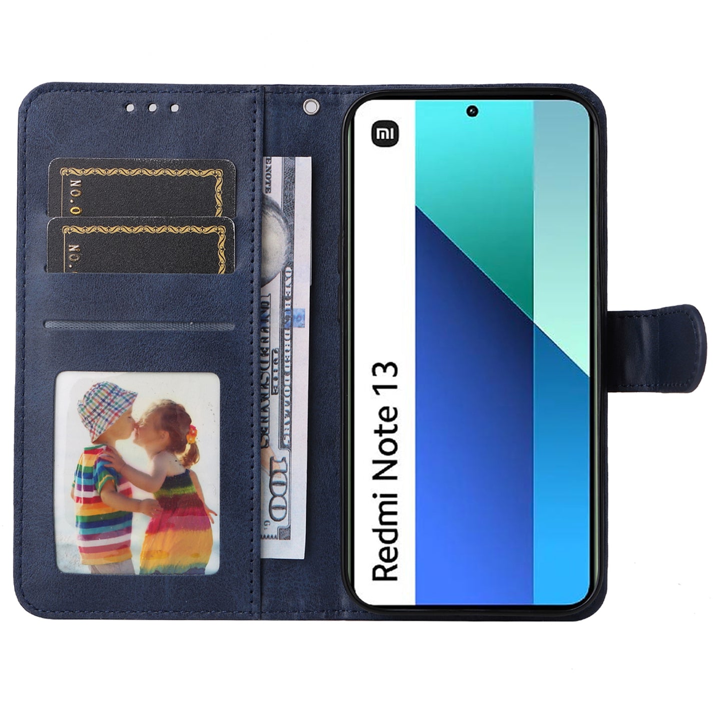For Xiaomi Redmi Note 13 4G Case PU Leather Cover with Wallet Card Slots - Blue