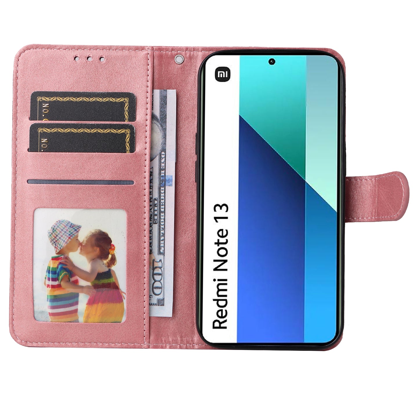 For Xiaomi Redmi Note 13 4G Case PU Leather Cover with Wallet Card Slots - Pink