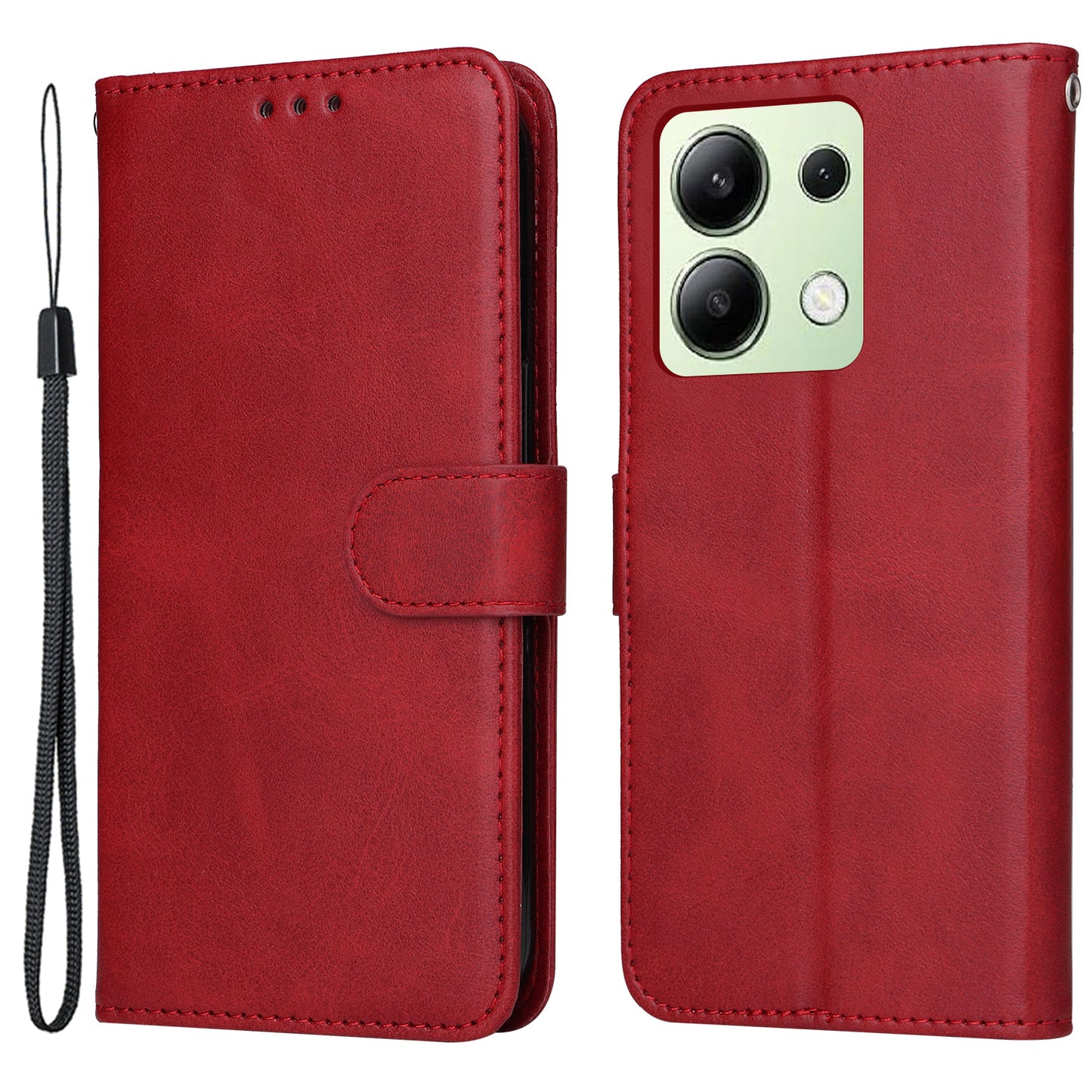 For Xiaomi Redmi Note 13 4G Case PU Leather Cover with Wallet Card Slots - Red