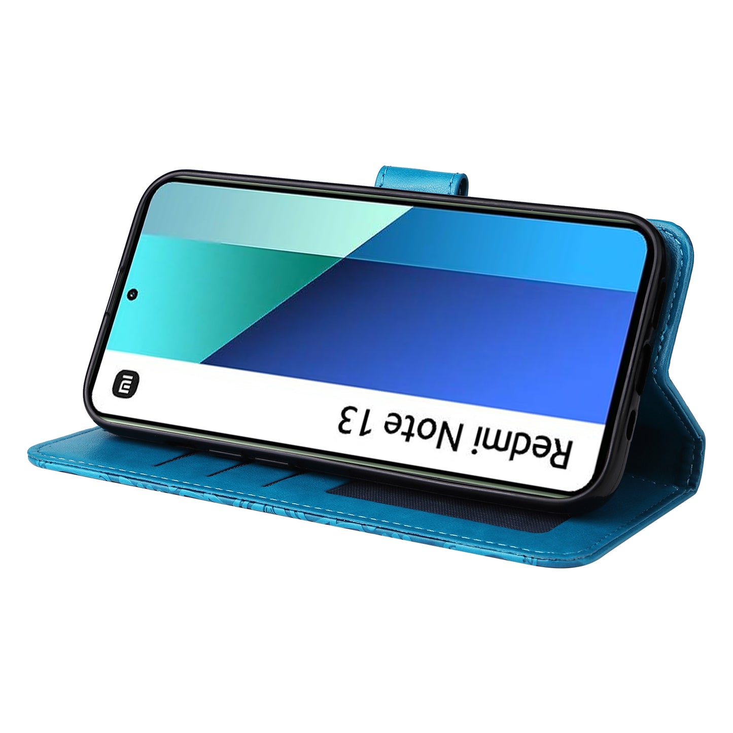 For Xiaomi Redmi Note 13 4G Case Wallet Imprinted Phone Cover with Hand Strap - Blue