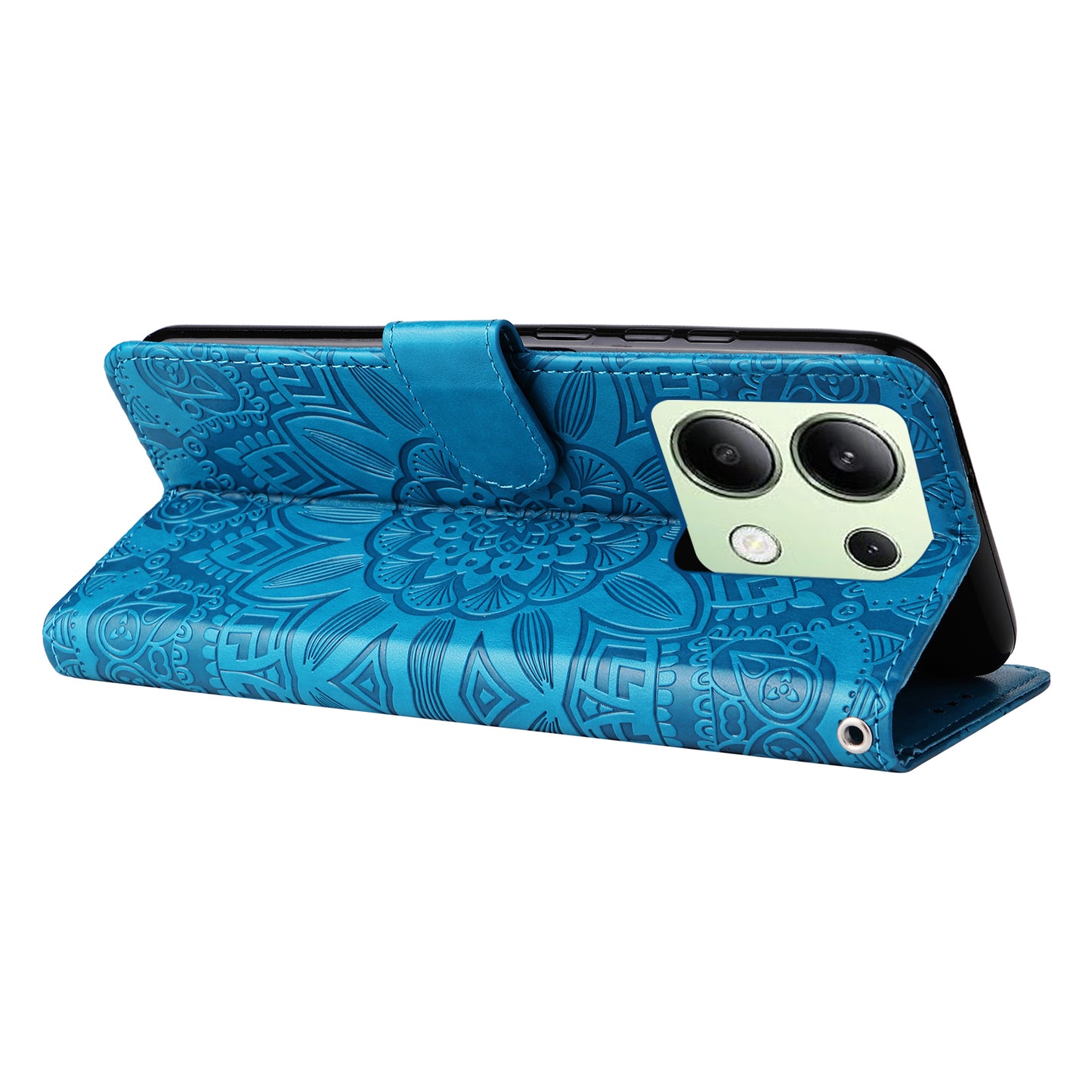 For Xiaomi Redmi Note 13 4G Case Wallet Imprinted Phone Cover with Hand Strap - Blue