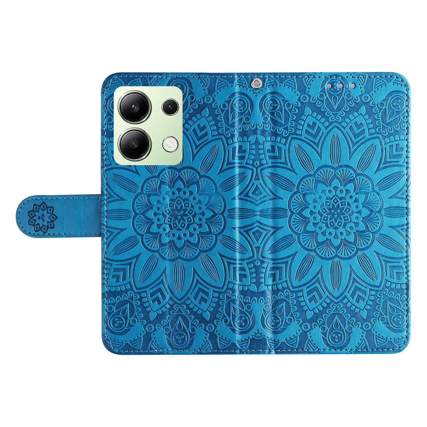 For Xiaomi Redmi Note 13 4G Case Wallet Imprinted Phone Cover with Hand Strap - Blue