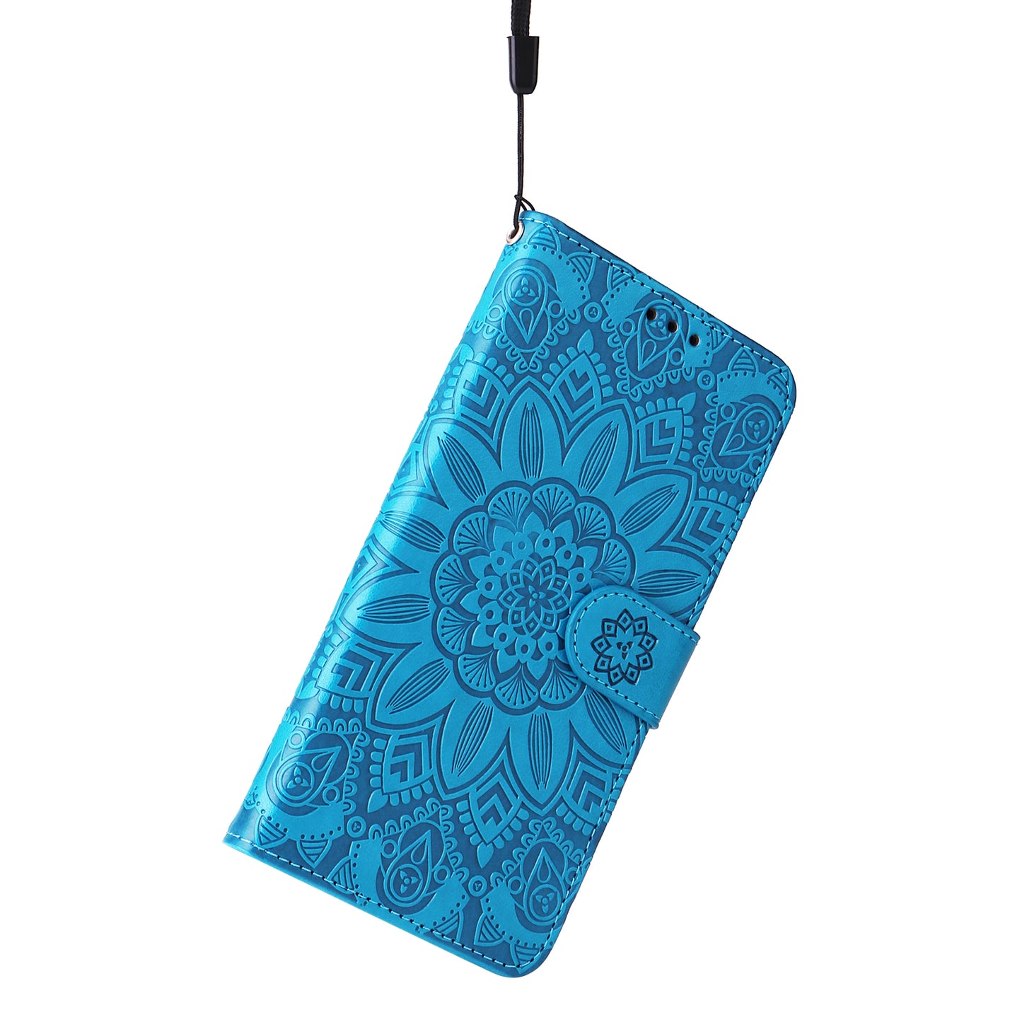 For Xiaomi Redmi Note 13 4G Case Wallet Imprinted Phone Cover with Hand Strap - Blue