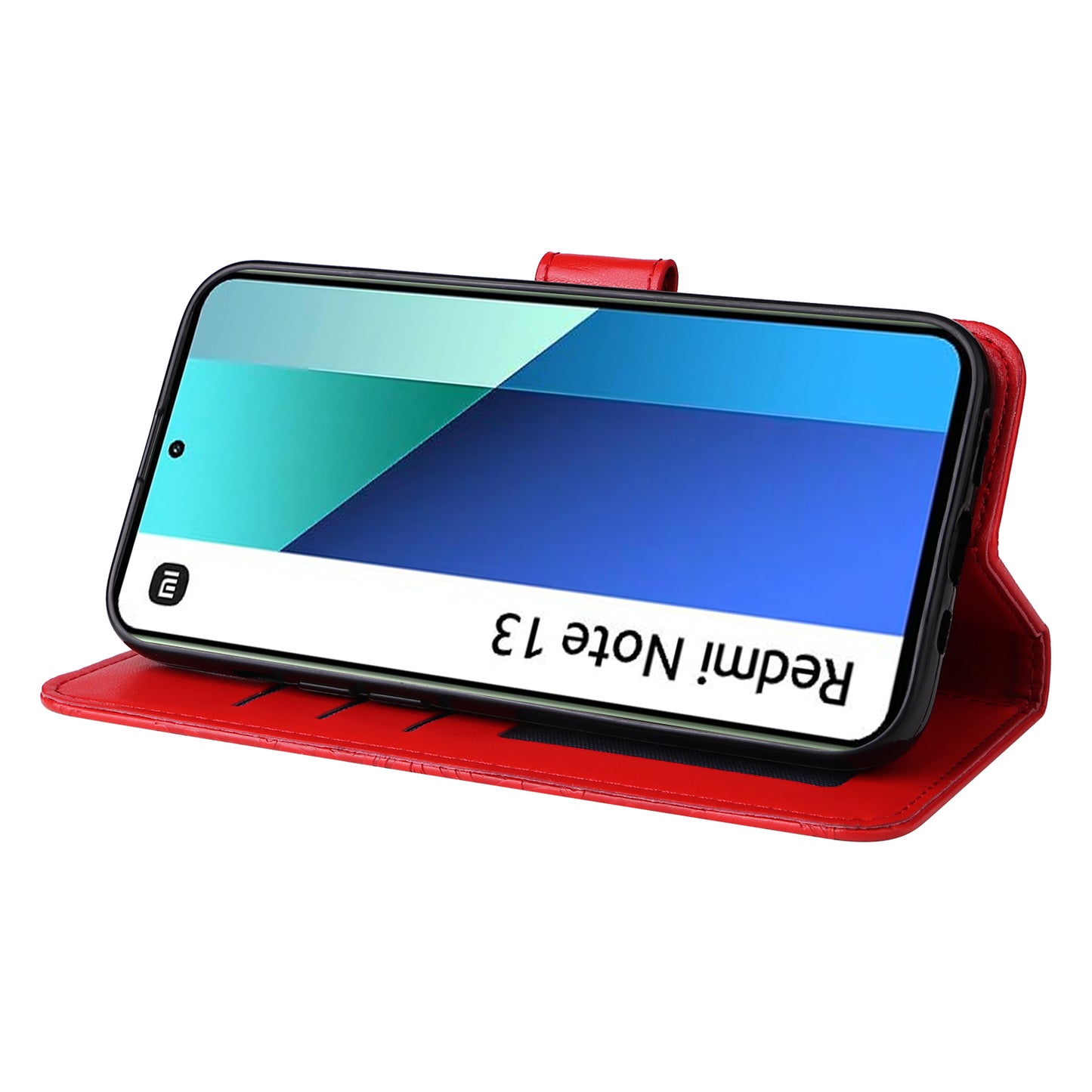 For Xiaomi Redmi Note 13 4G Case Wallet Imprinted Phone Cover with Hand Strap - Red