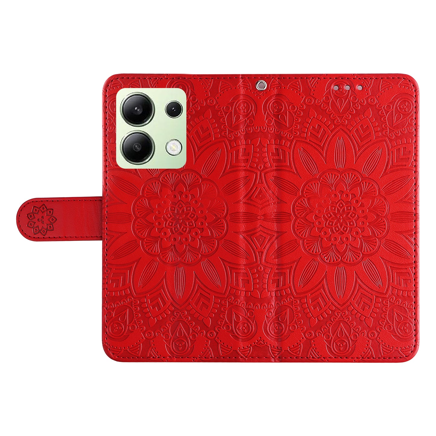 For Xiaomi Redmi Note 13 4G Case Wallet Imprinted Phone Cover with Hand Strap - Red