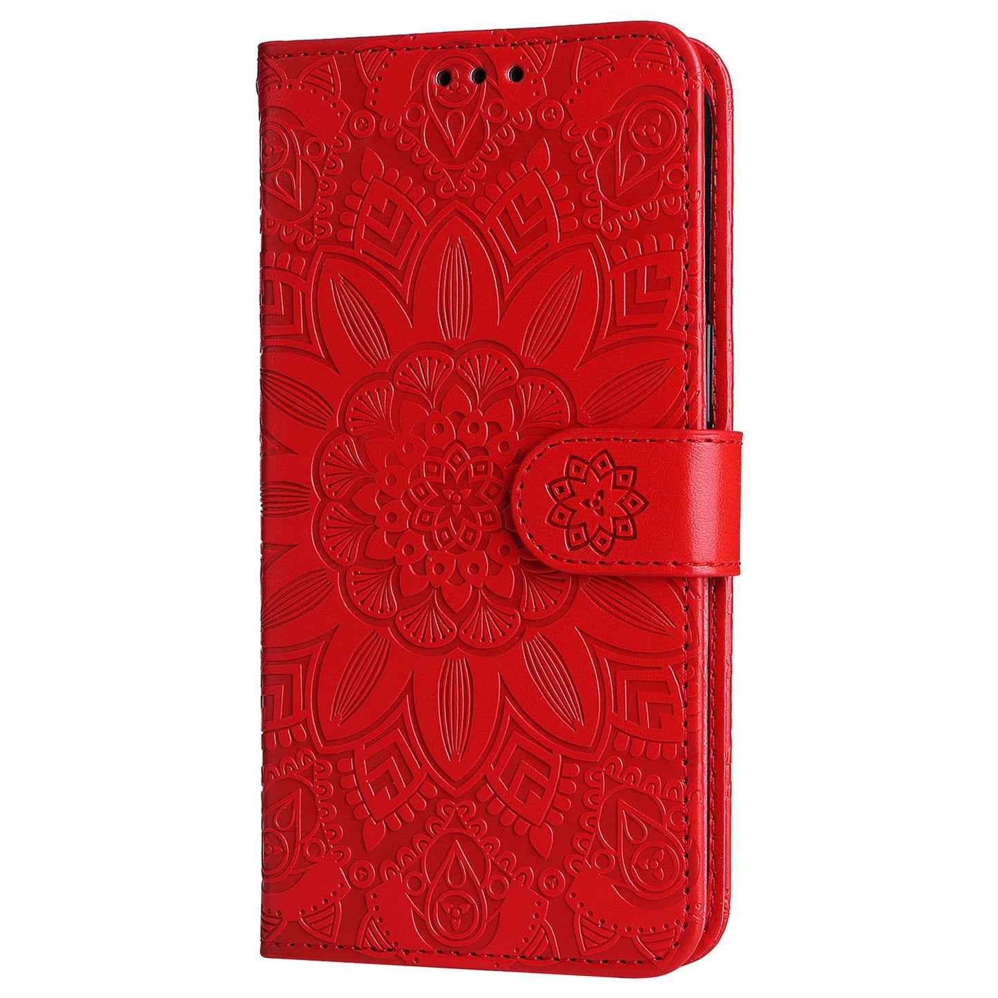 For Xiaomi Redmi Note 13 4G Case Wallet Imprinted Phone Cover with Hand Strap - Red