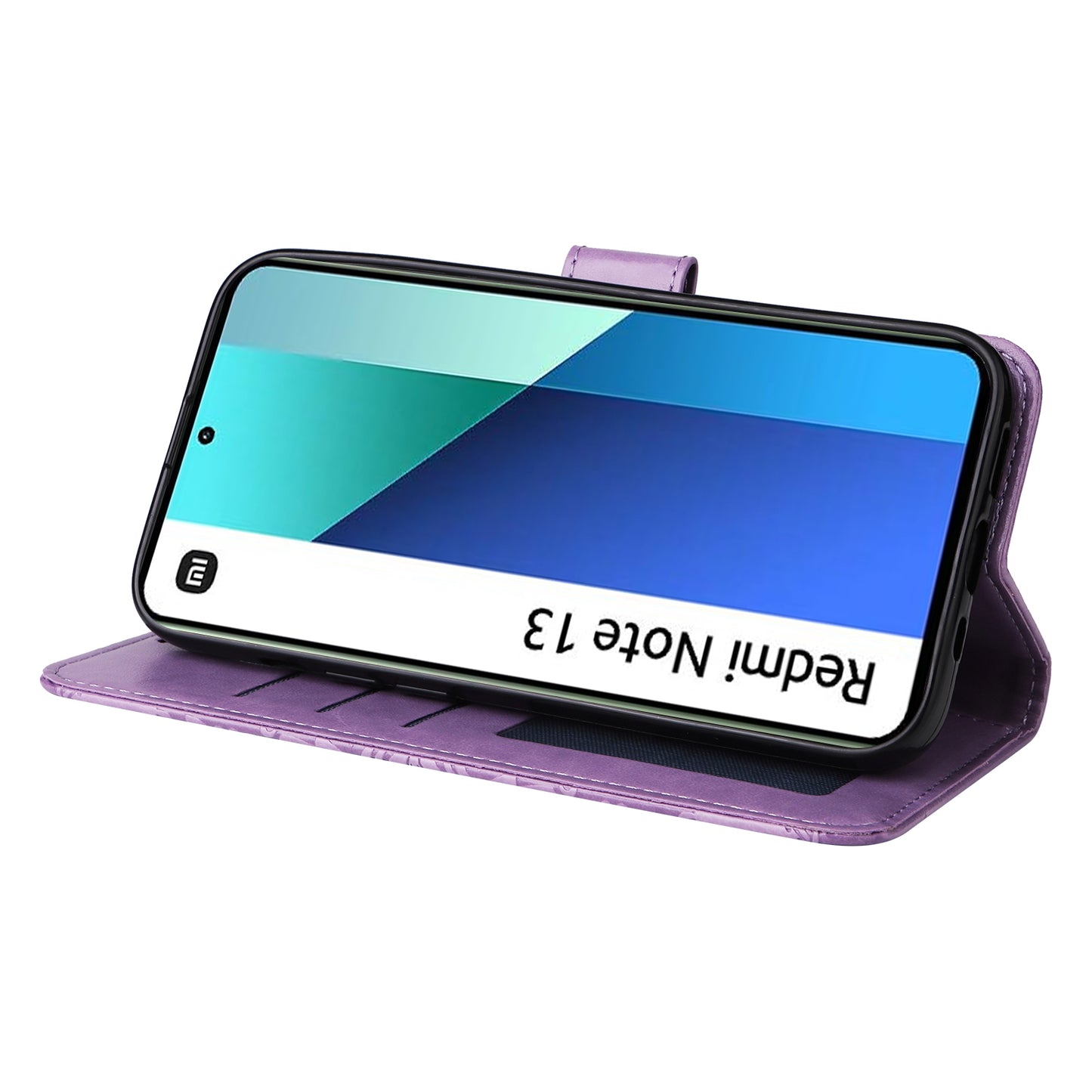 For Xiaomi Redmi Note 13 4G Case Wallet Imprinted Phone Cover with Hand Strap - Purple