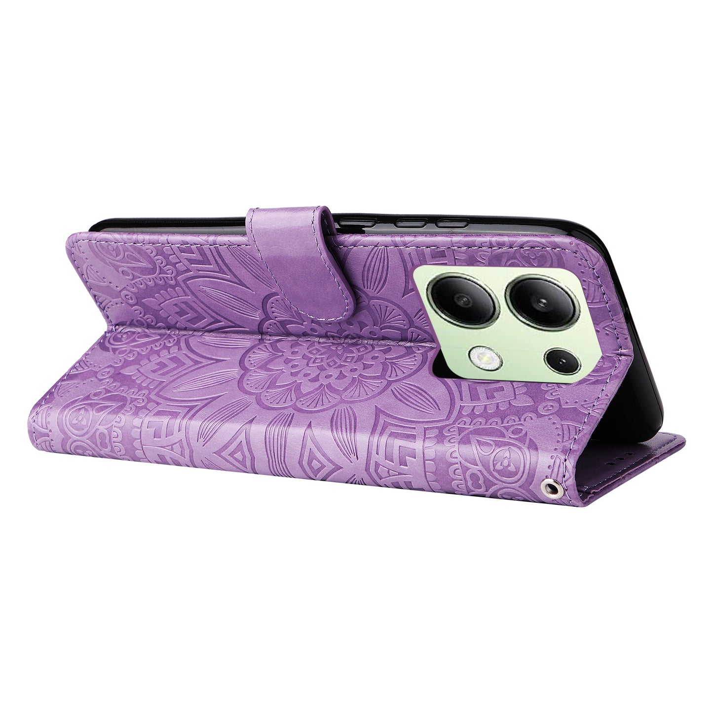 For Xiaomi Redmi Note 13 4G Case Wallet Imprinted Phone Cover with Hand Strap - Purple