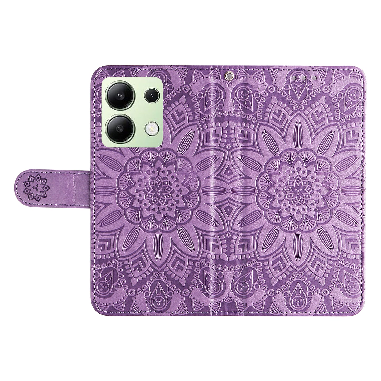 For Xiaomi Redmi Note 13 4G Case Wallet Imprinted Phone Cover with Hand Strap - Purple