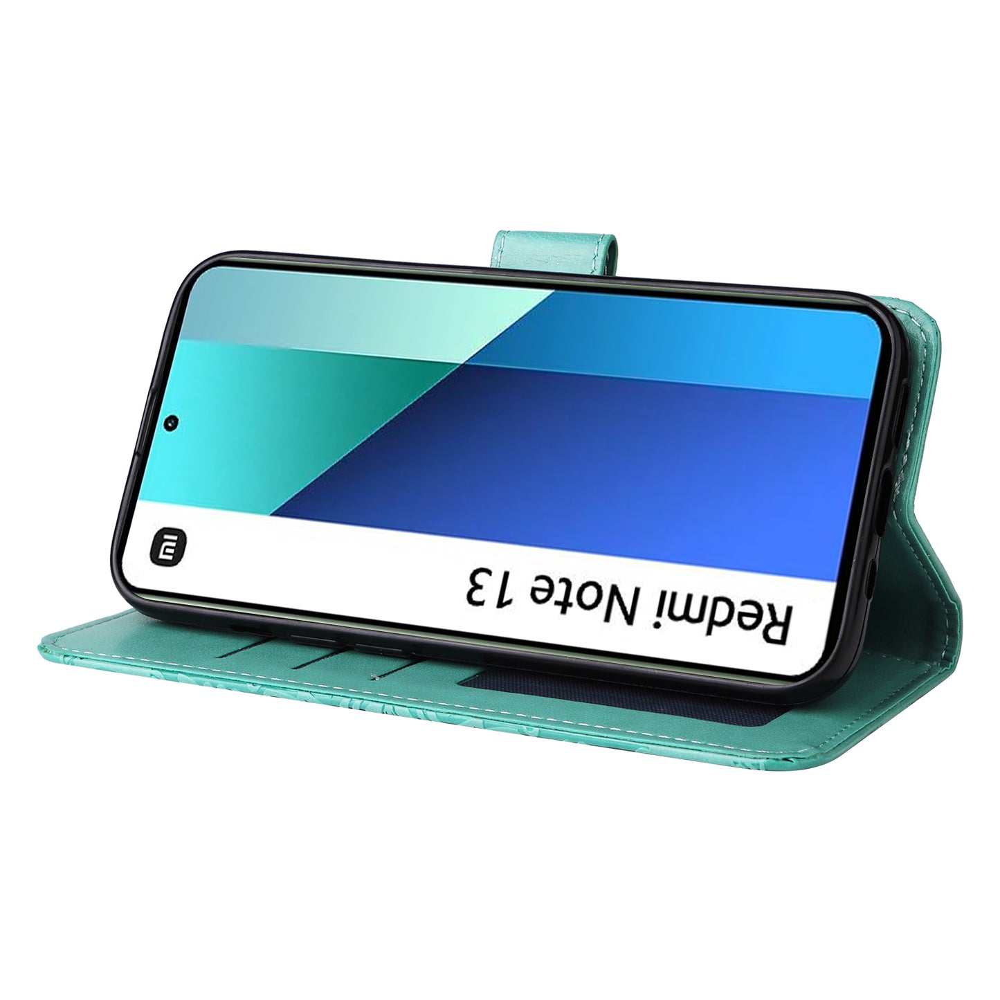 For Xiaomi Redmi Note 13 4G Case Wallet Imprinted Phone Cover with Hand Strap - Green