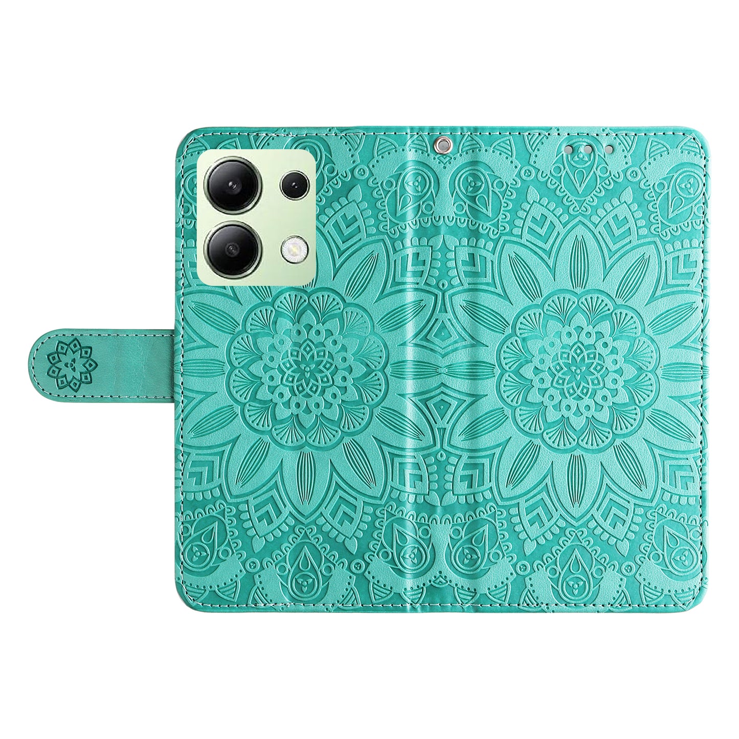 For Xiaomi Redmi Note 13 4G Case Wallet Imprinted Phone Cover with Hand Strap - Green