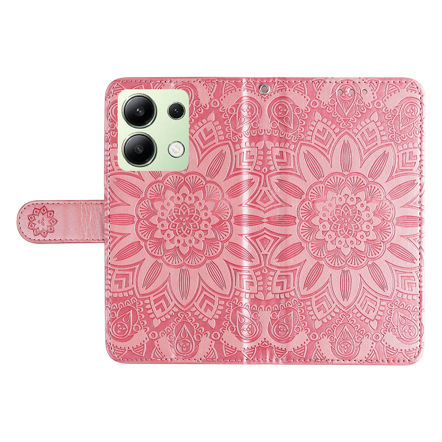 For Xiaomi Redmi Note 13 4G Case Wallet Imprinted Phone Cover with Hand Strap - Pink