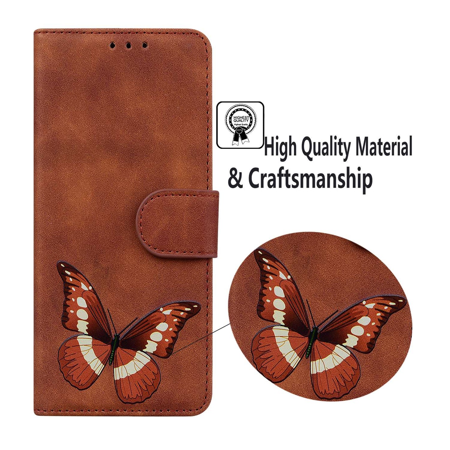 For Xiaomi Redmi Note 13 Pro+ 5G Wallet Case Butterfly Pattern Design PU Leather Phone Cover - Brown