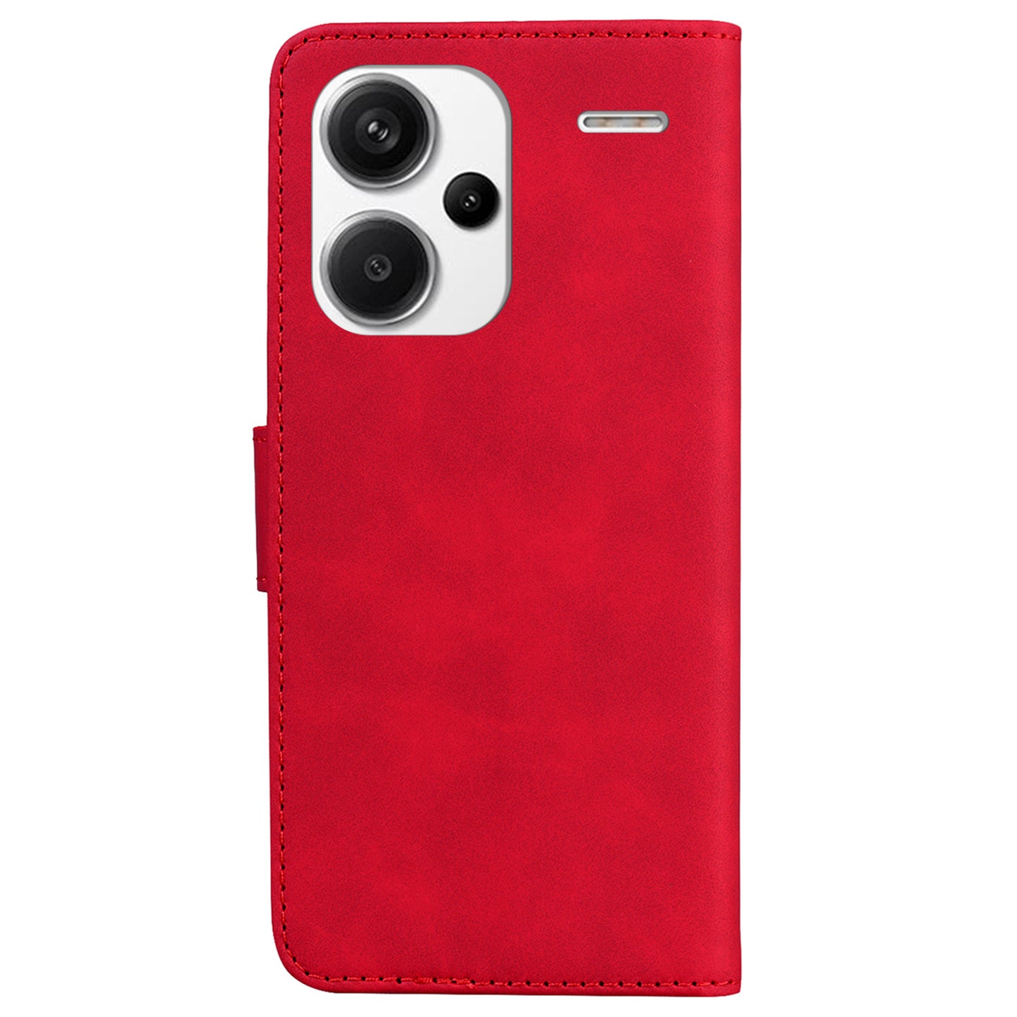 For Xiaomi Redmi Note 13 Pro+ 5G Case Solid Color Leather Phone Cover Stand Card Holder - Red