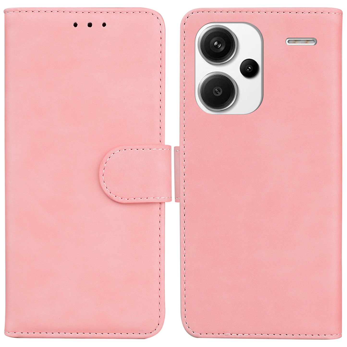 For Xiaomi Redmi Note 13 Pro+ 5G Case Solid Color Leather Phone Cover Stand Card Holder - Pink