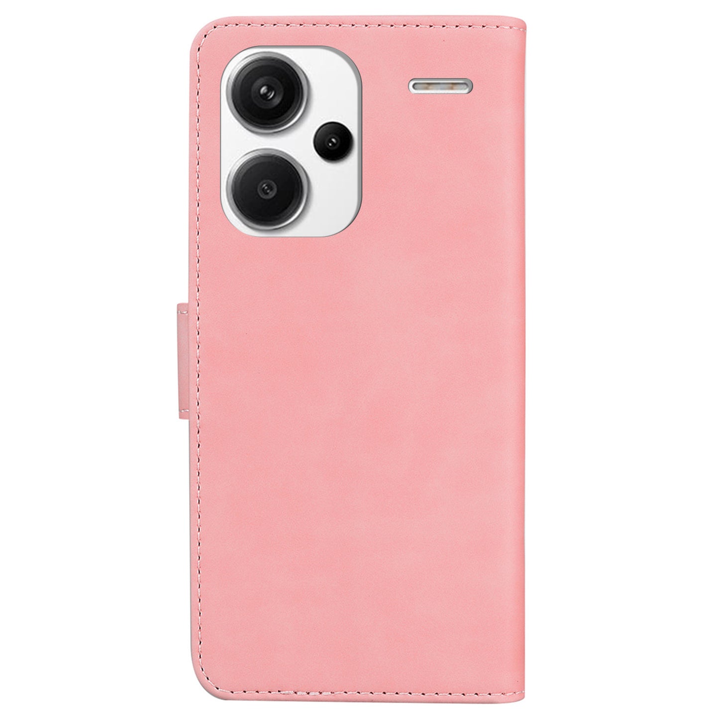 For Xiaomi Redmi Note 13 Pro+ 5G Case Solid Color Leather Phone Cover Stand Card Holder - Pink